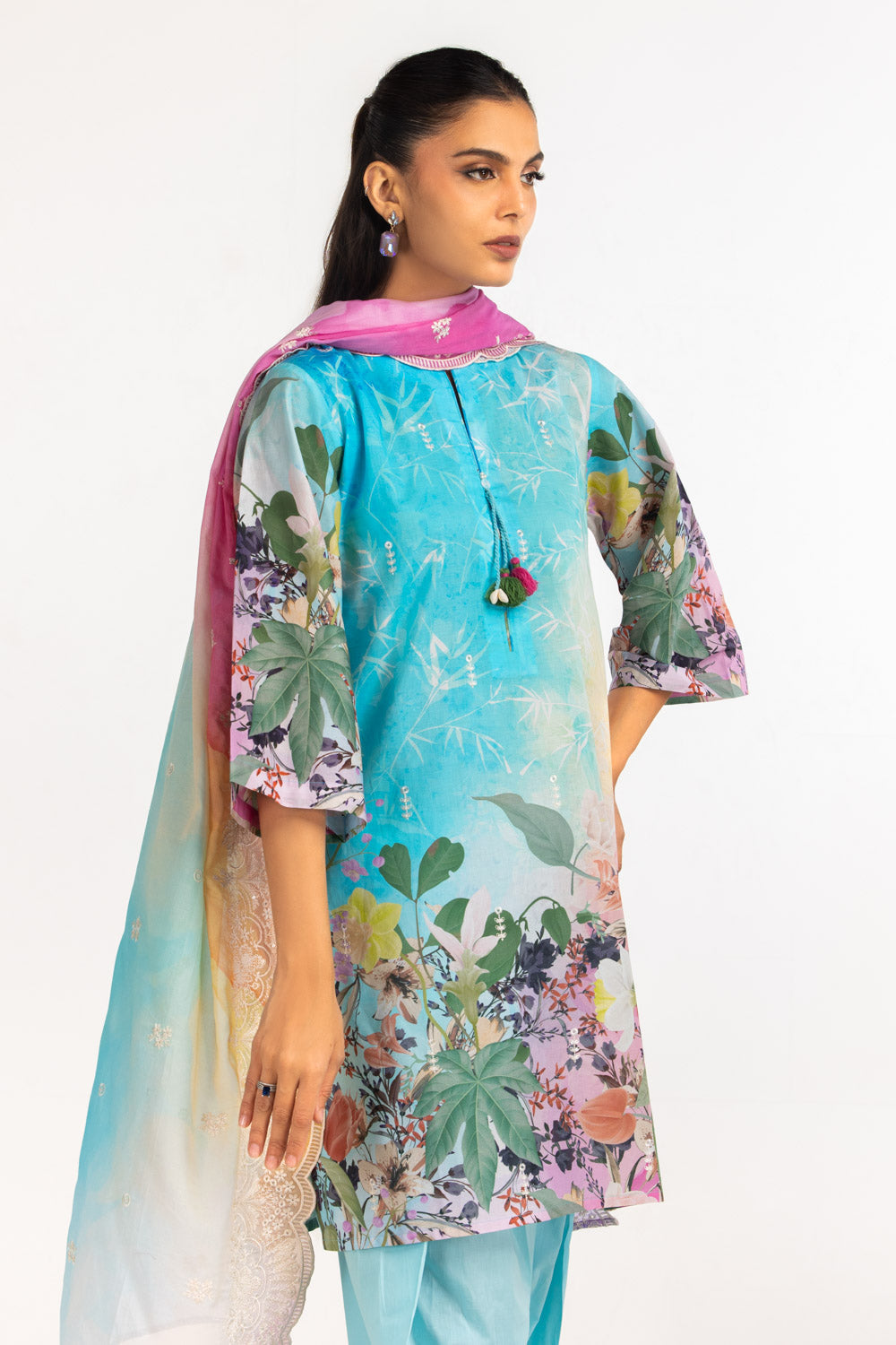 3Pc Lawn Printed Suit With Embroidered