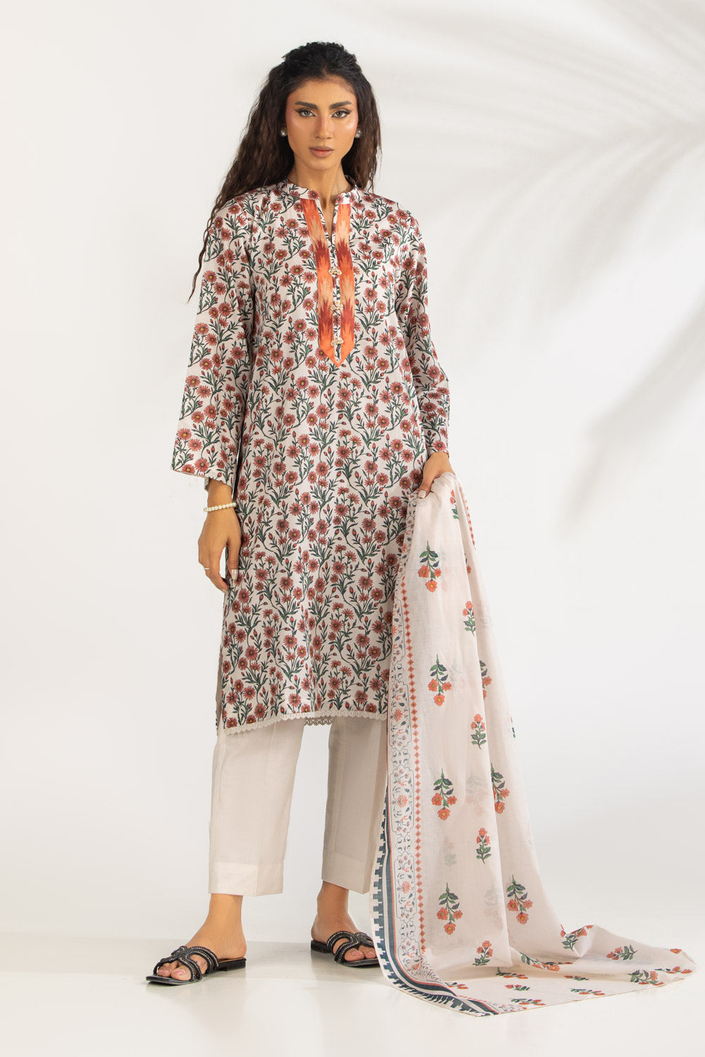 3PC Lawn Printed Suit With Embroidered