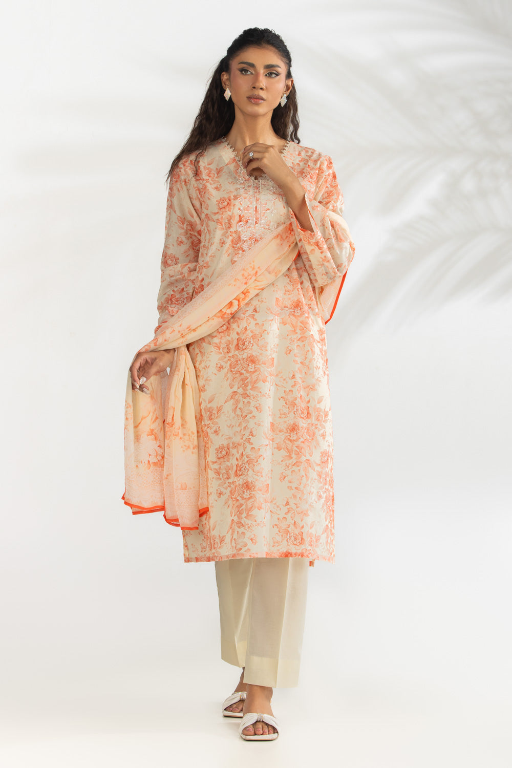 3Pc Lawn Printed Suit With Embroidered