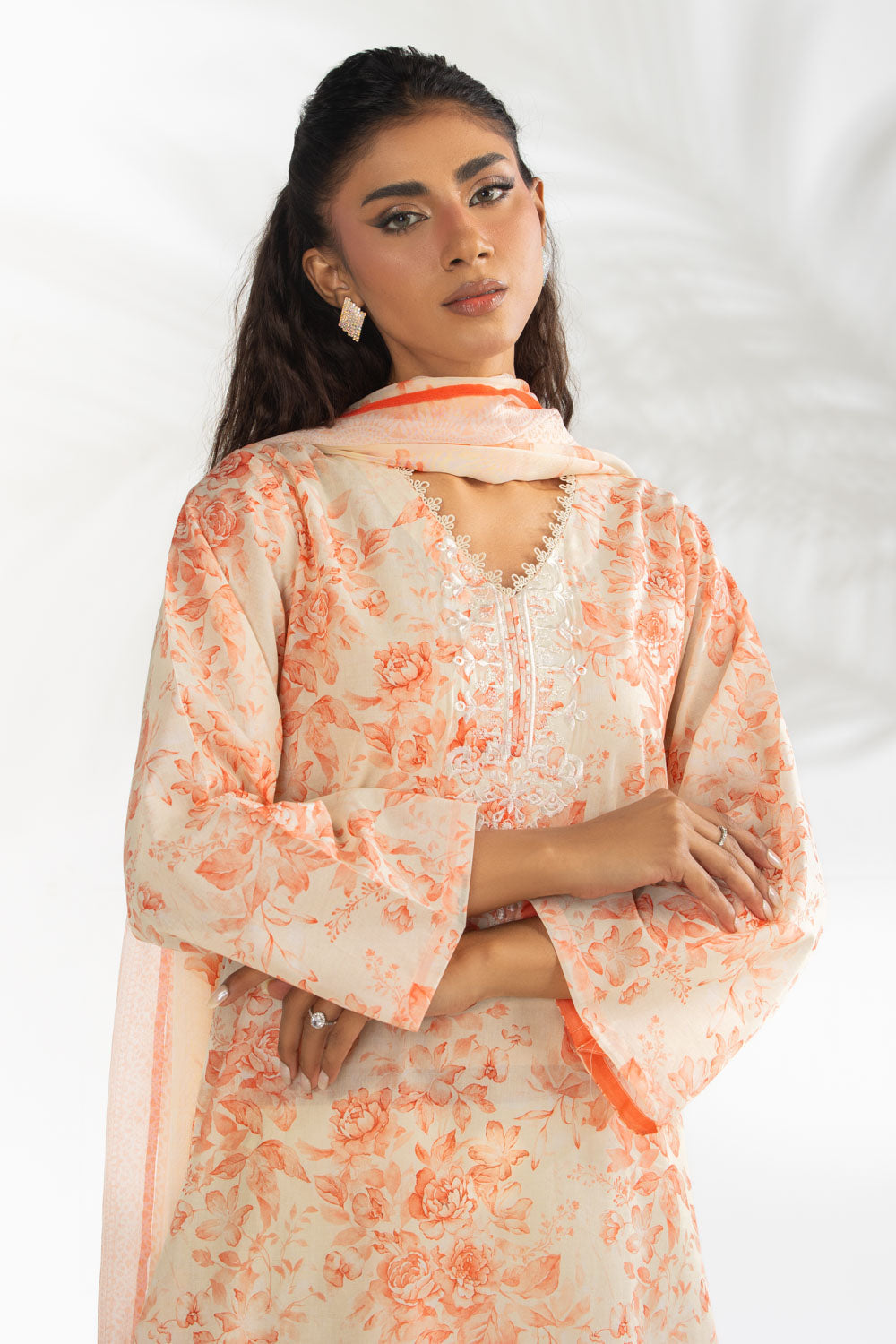 3Pc Lawn Printed Suit With Embroidered