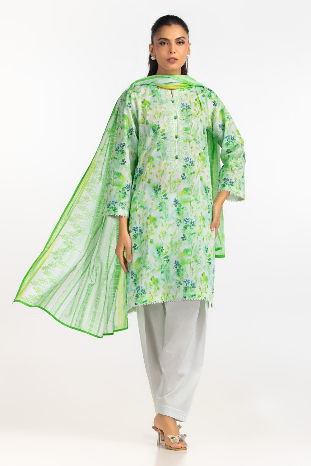3Pc Lawn Printed Suit With Embroidered