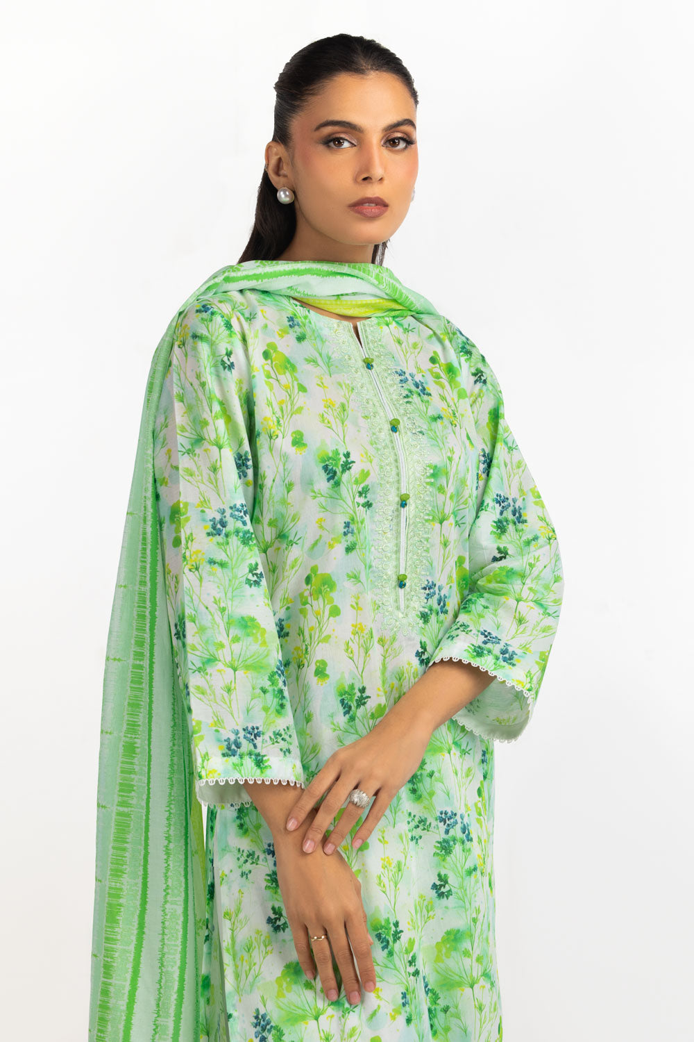 3Pc Lawn Printed Suit With Embroidered