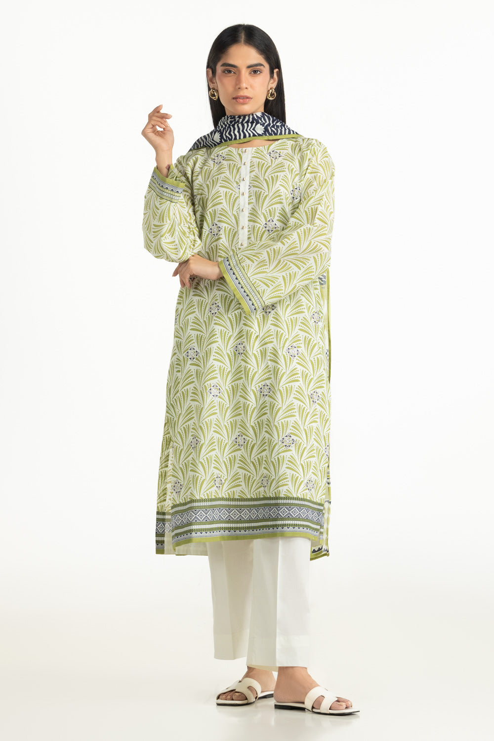 3Pc Lawn Printed Suit With Embroidered