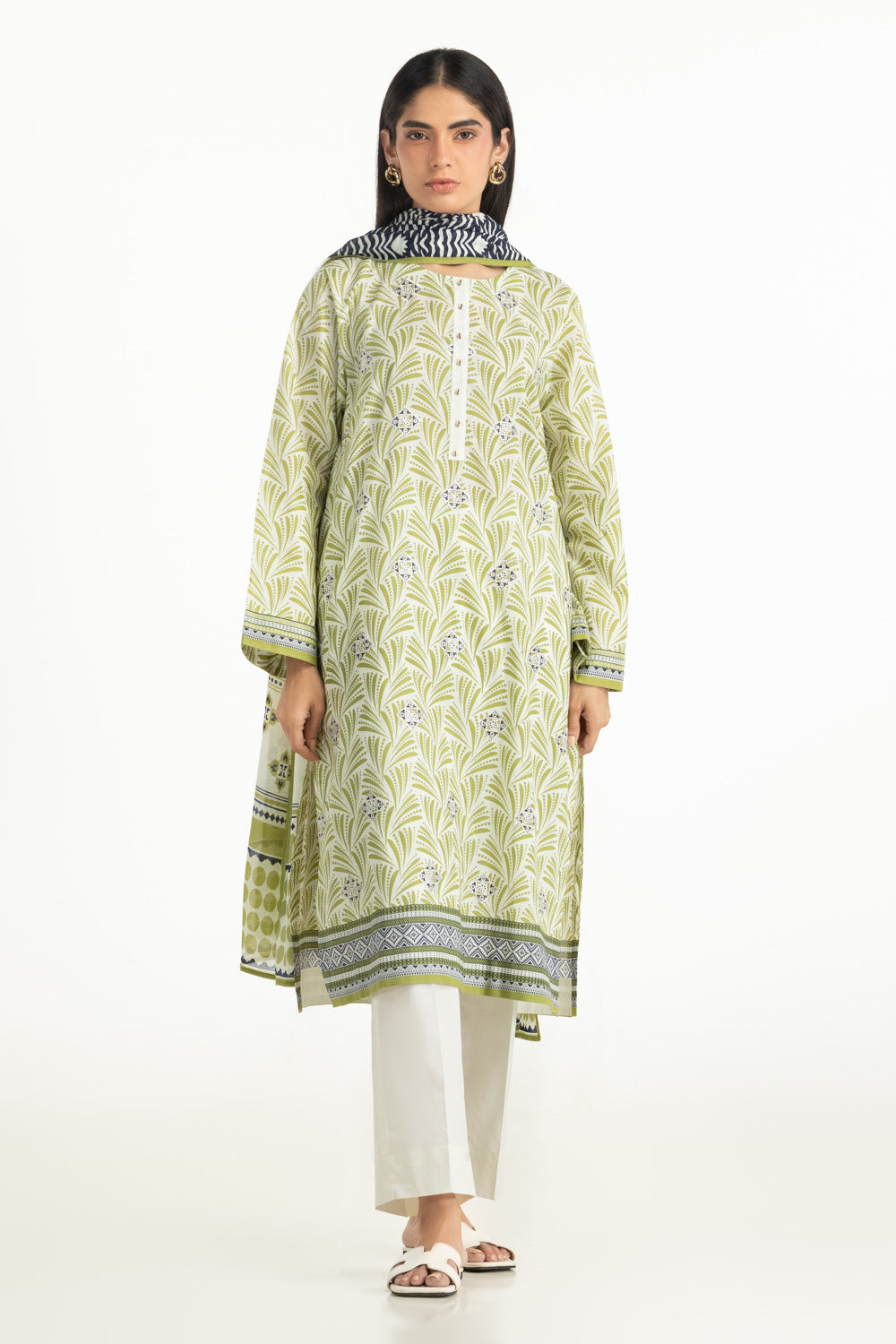 3Pc Lawn Printed Suit With Embroidered