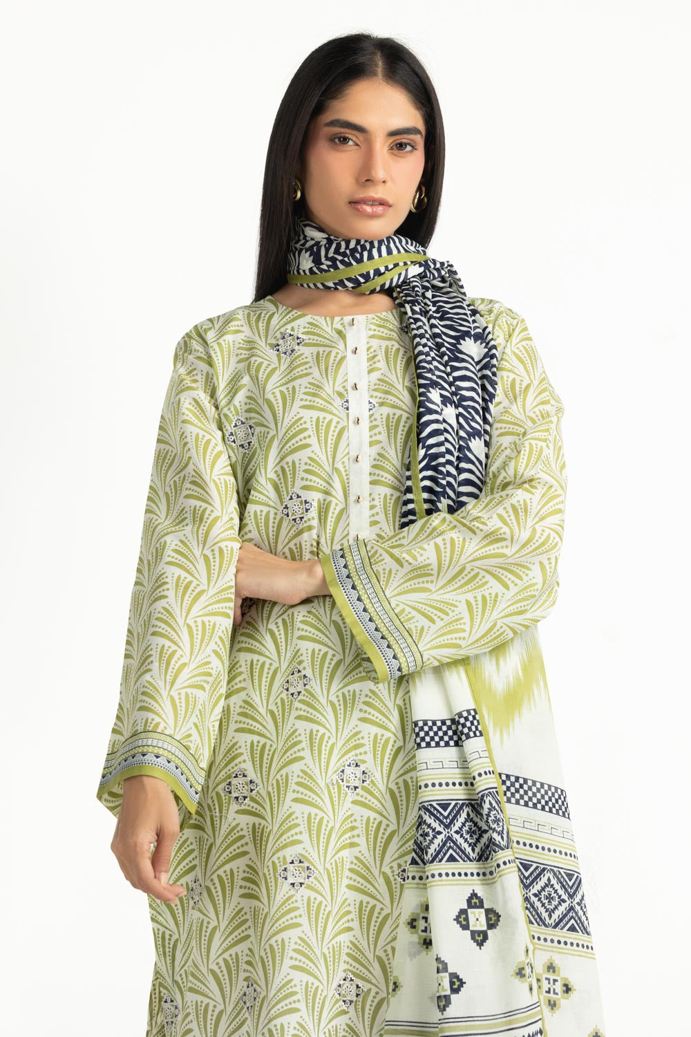3Pc Lawn Printed Suit With Embroidered