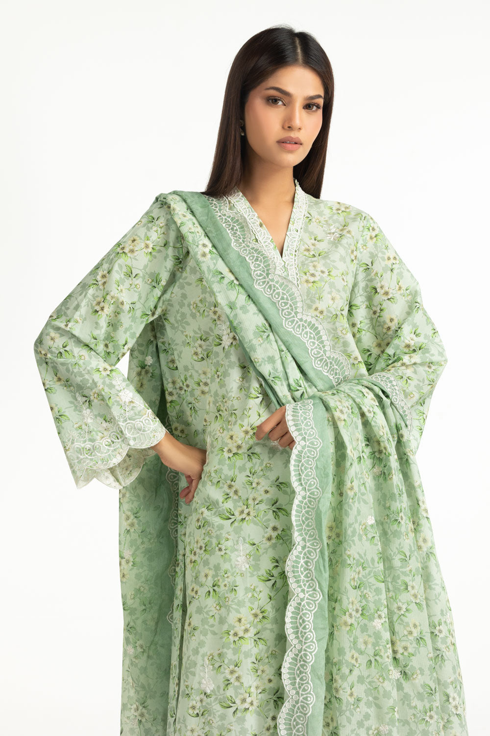 3Pc Lawn Printed Suit With Embroidered