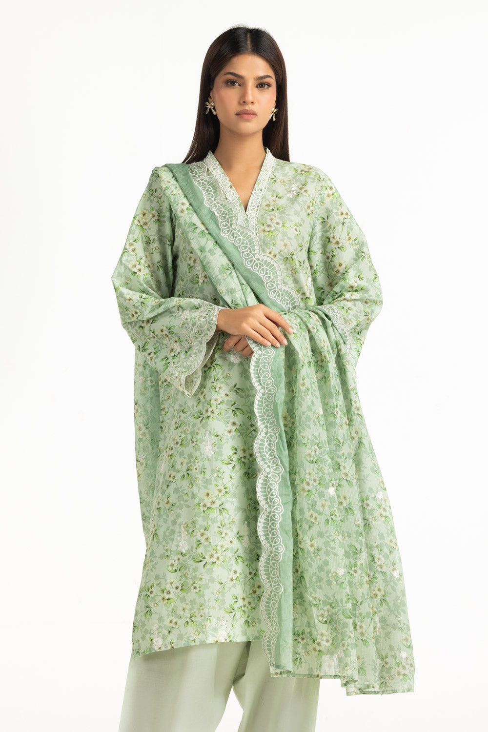 3Pc Lawn Printed Suit With Embroidered