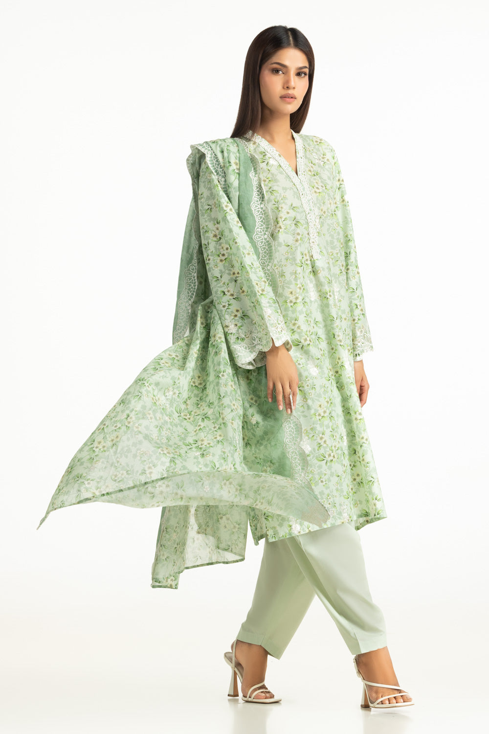 3Pc Lawn Printed Suit With Embroidered