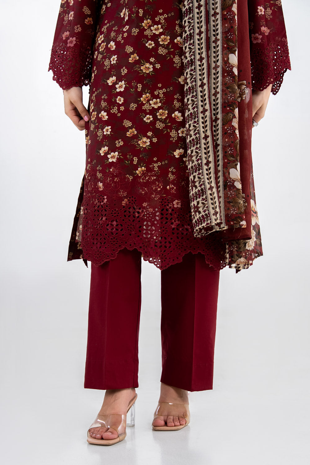 3Pc Lawn Printed Suit With Embroidered