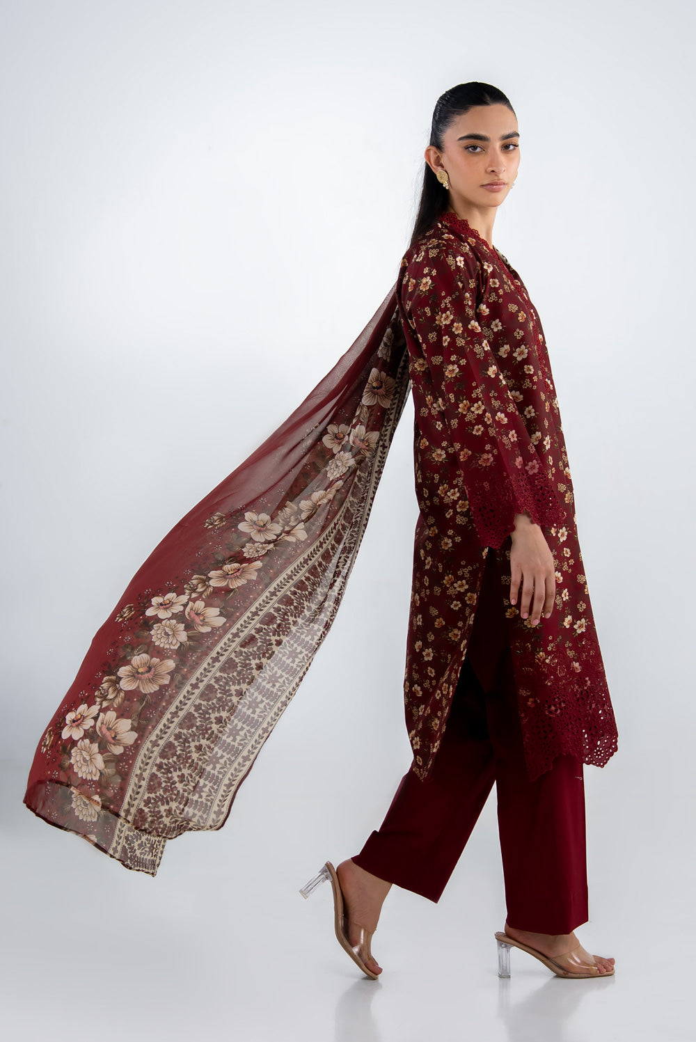3Pc Lawn Printed Suit With Embroidered