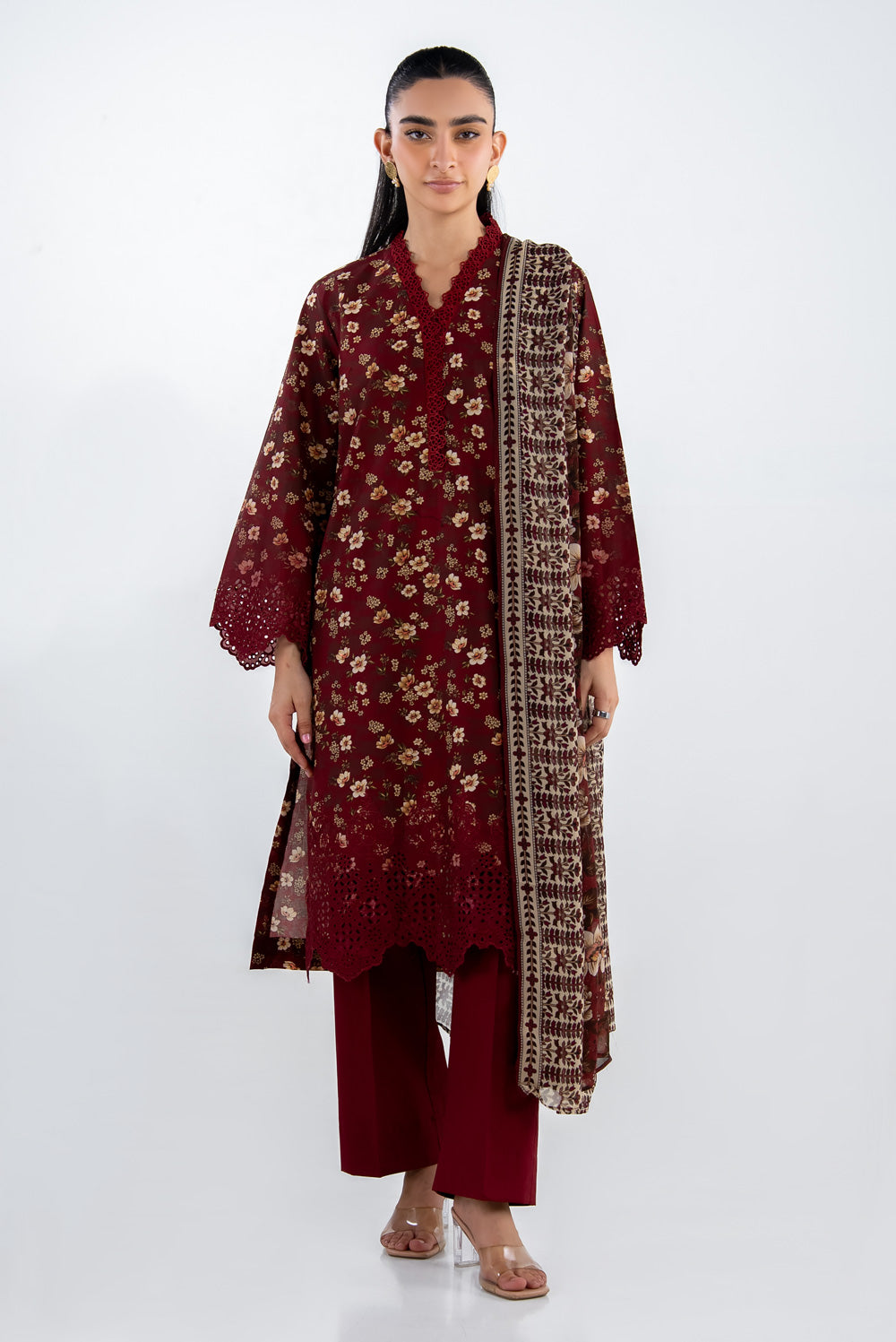 3Pc Lawn Printed Suit With Embroidered
