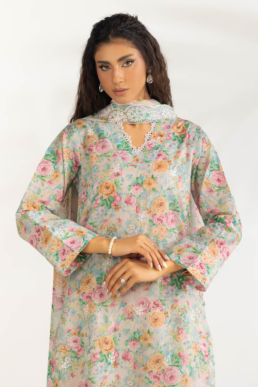 3Pc Lawn Printed Suit With Embroidered