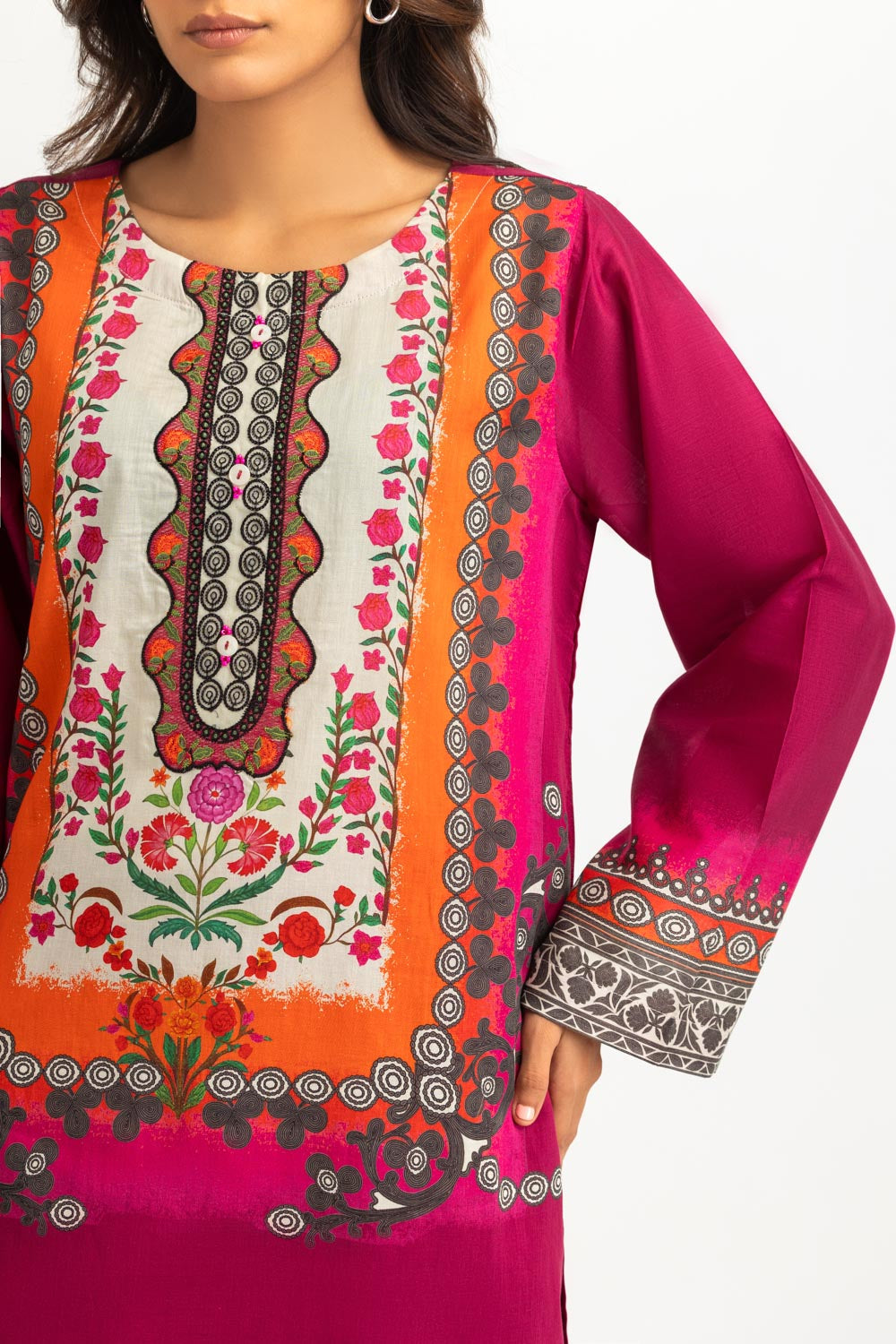 3Pc Lawn Printed Suit With Embroidered