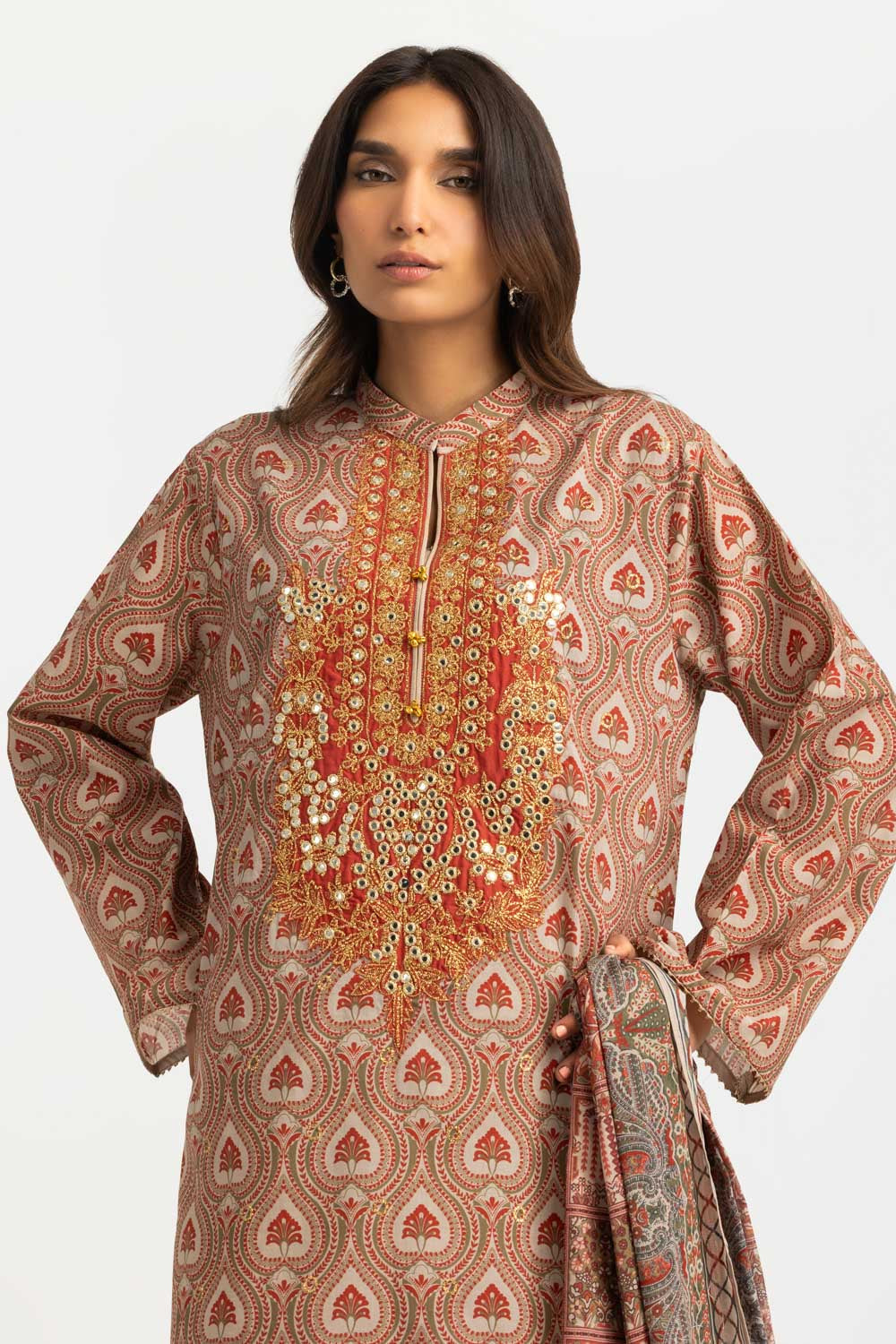 3Pc Lawn Printed Suit With Embroidered