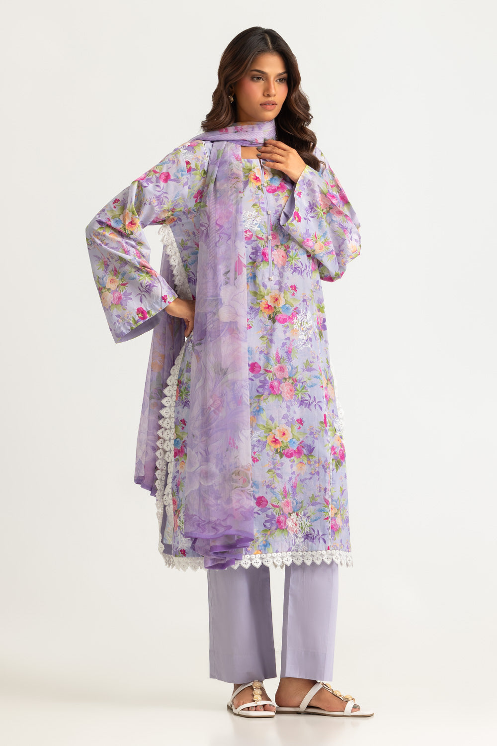 3PC Lawn Printed Suit With Embroidered