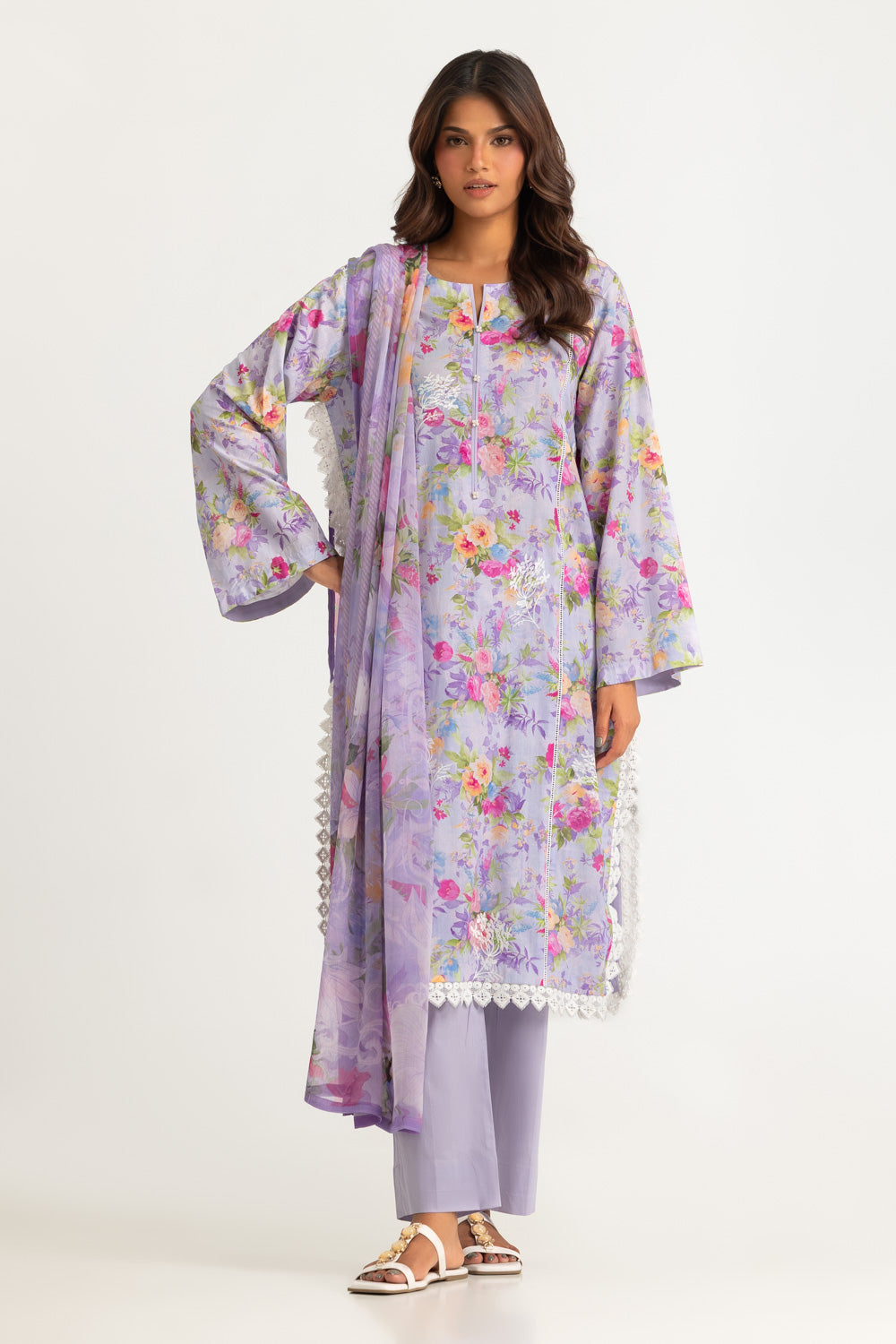 3PC Lawn Printed Suit With Embroidered