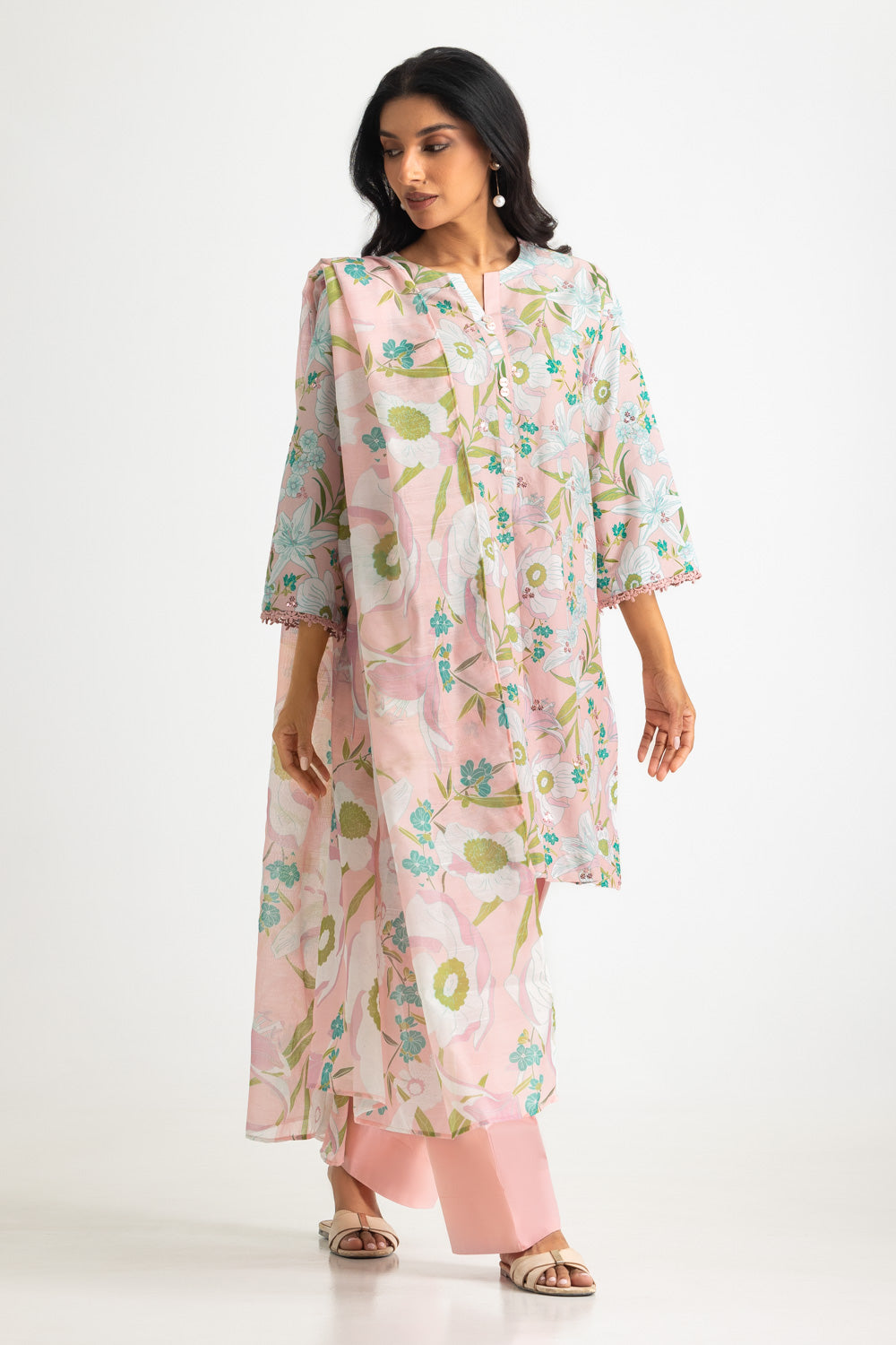 3PC Lawn Printed Suit With Embroidered