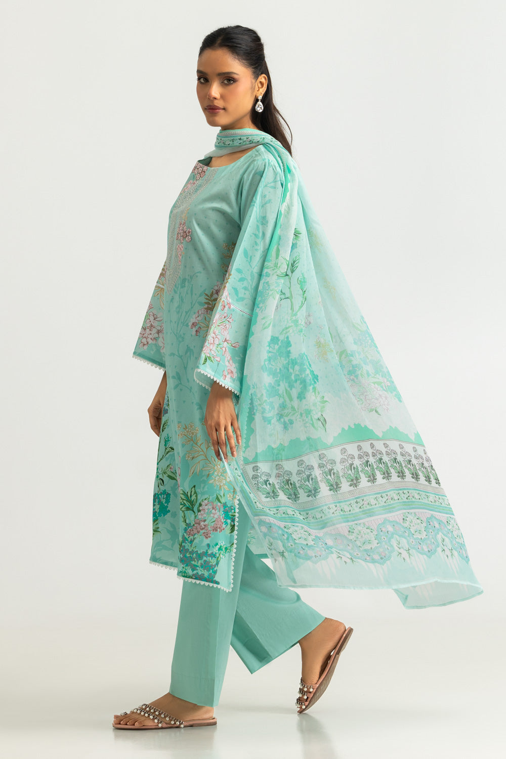 3PC Lawn Printed Suit With Embroidered