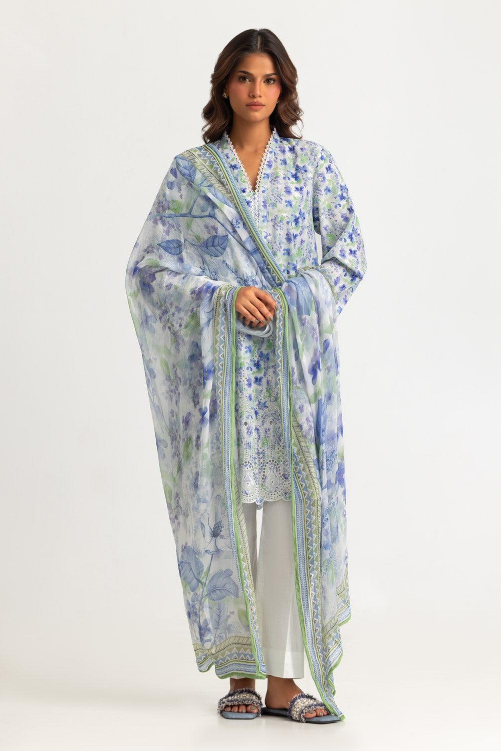 3PC Lawn Printed Suit With Embroidered