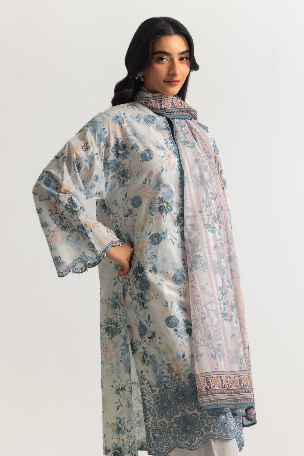 3PC Lawn Printed Suit With Embroidered