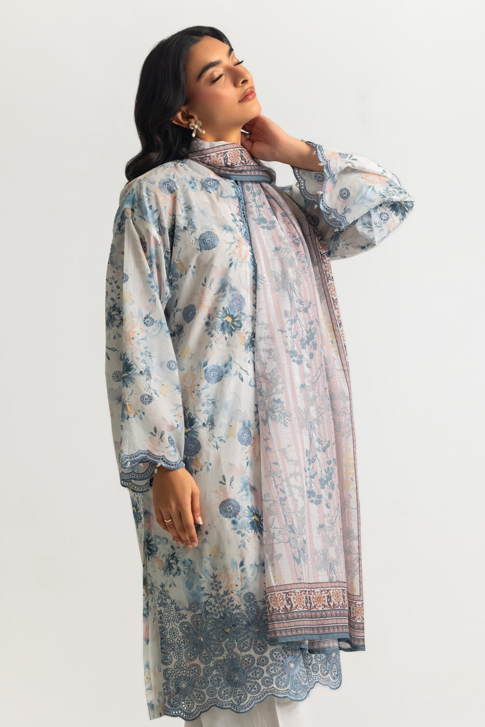 3PC Lawn Printed Suit With Embroidered