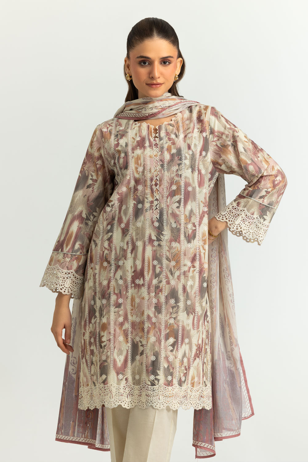 3PC Lawn Printed Suit With Embroidered