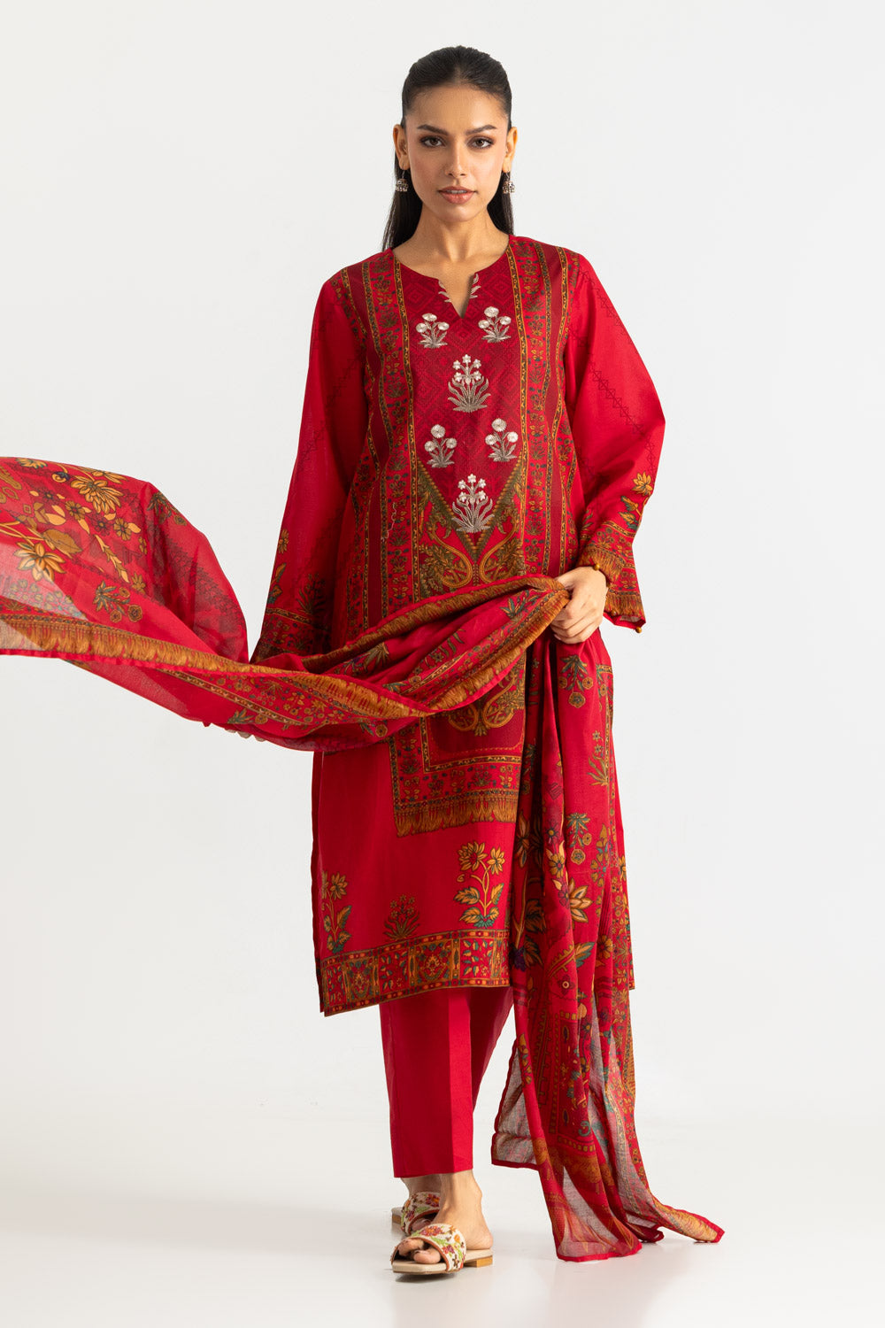 3PC Lawn Printed Suit With Embroidered