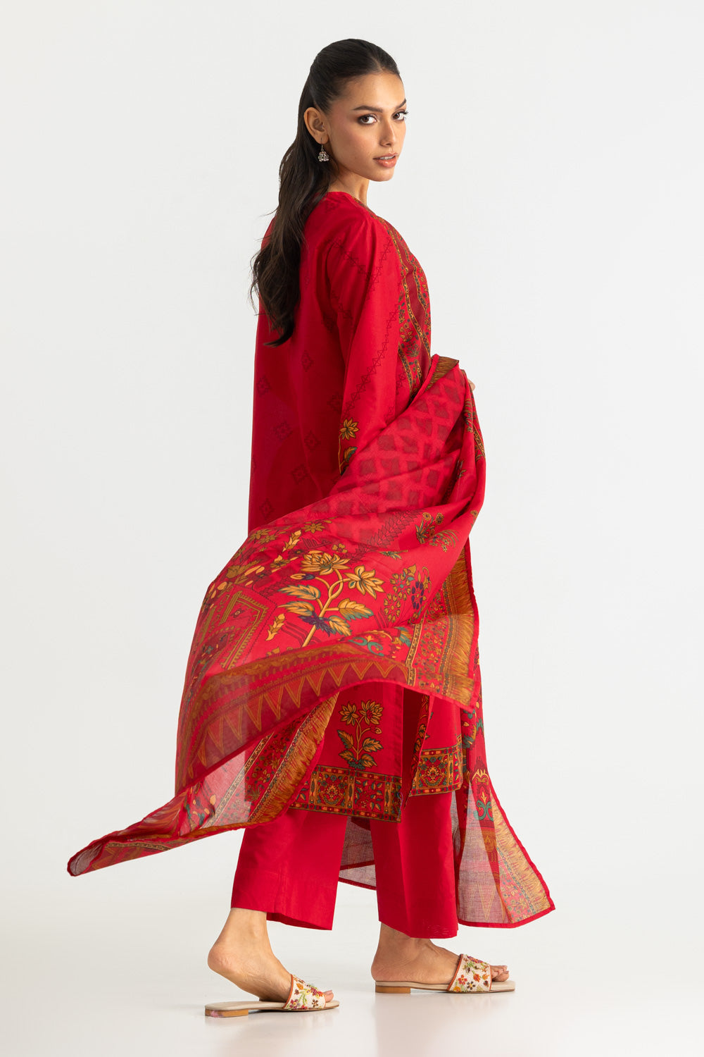 3PC Lawn Printed Suit With Embroidered