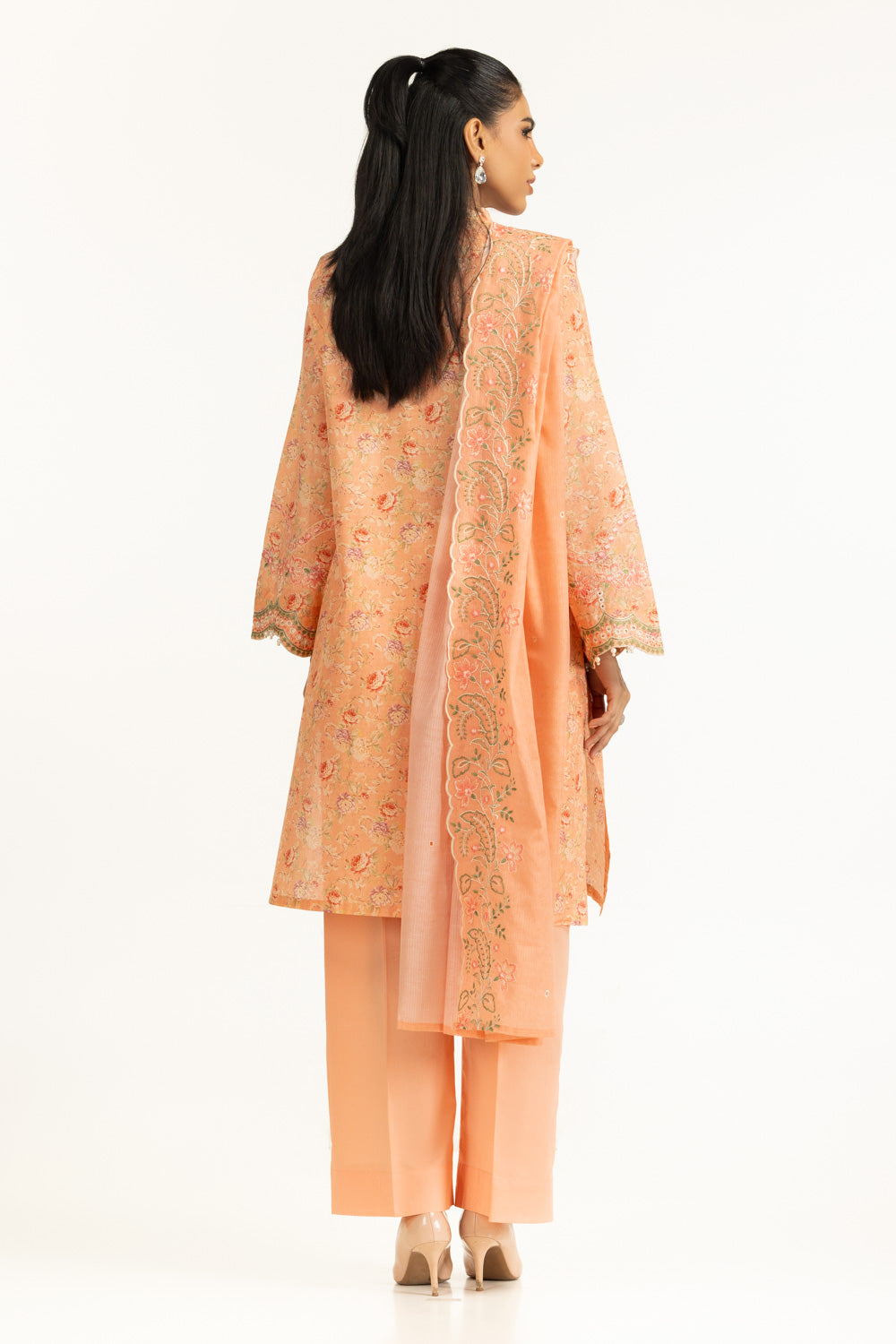 3Pc Lawn Printed Suit With Schiffli Embroiderd