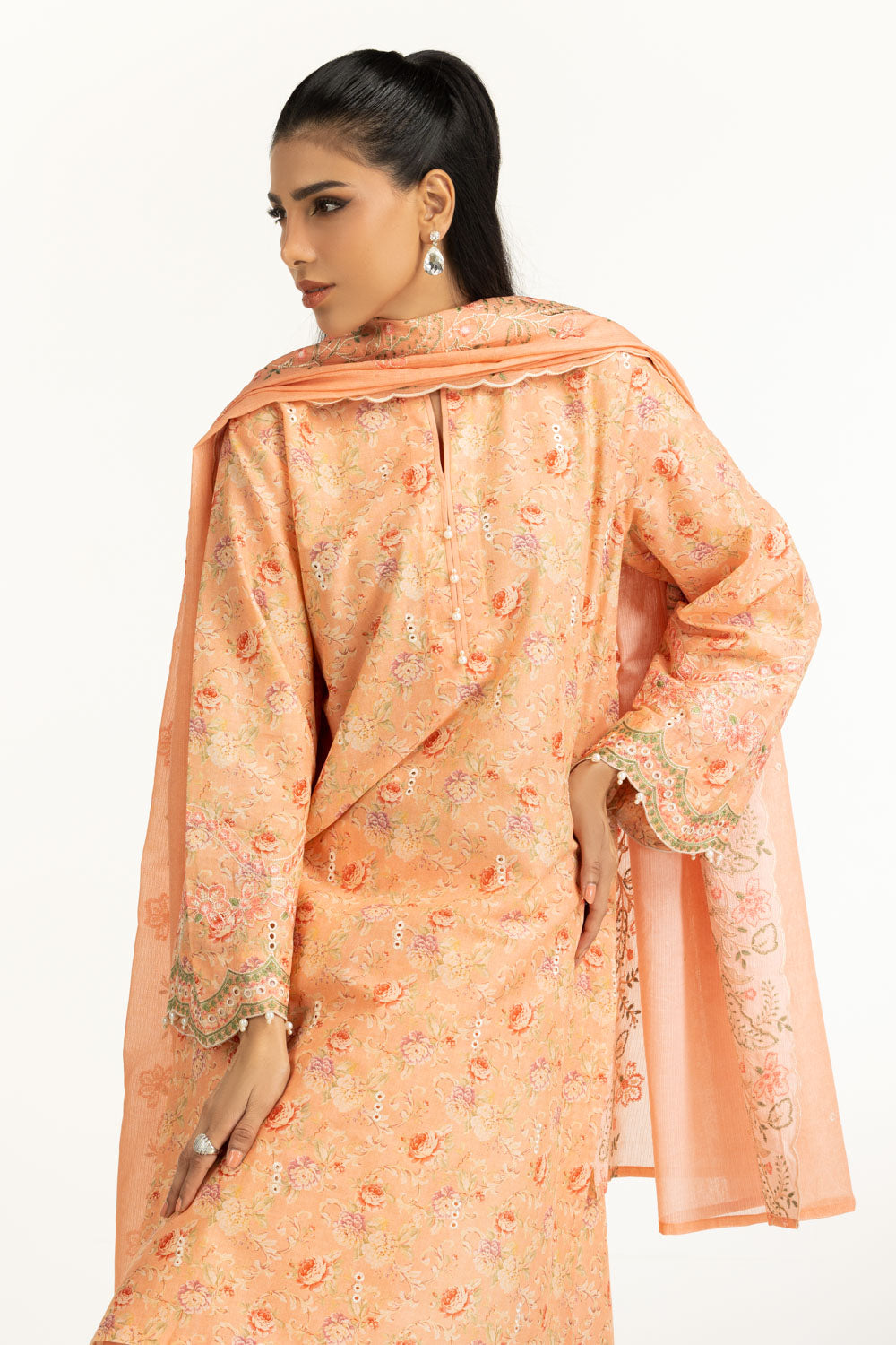 3Pc Lawn Printed Suit With Schiffli Embroiderd
