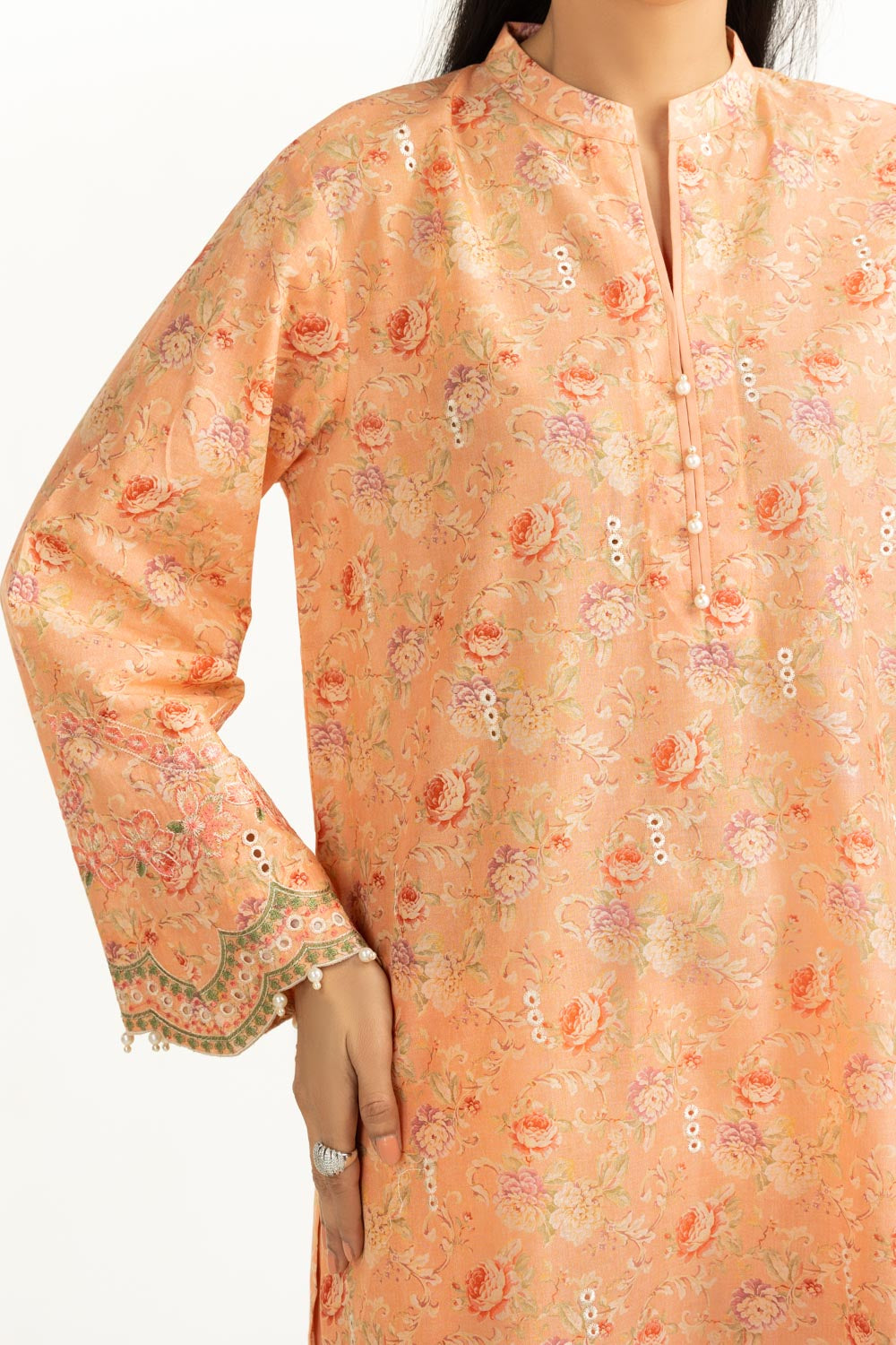 3Pc Lawn Printed Suit With Schiffli Embroiderd