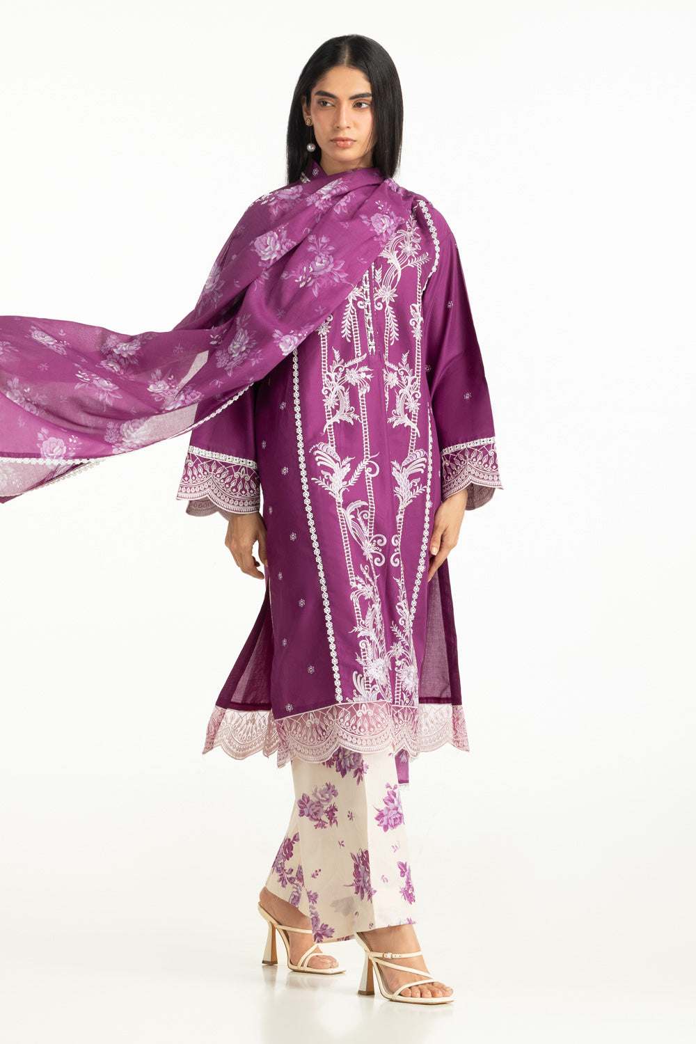 3Pc Lawn Printed With Embroidered Suit