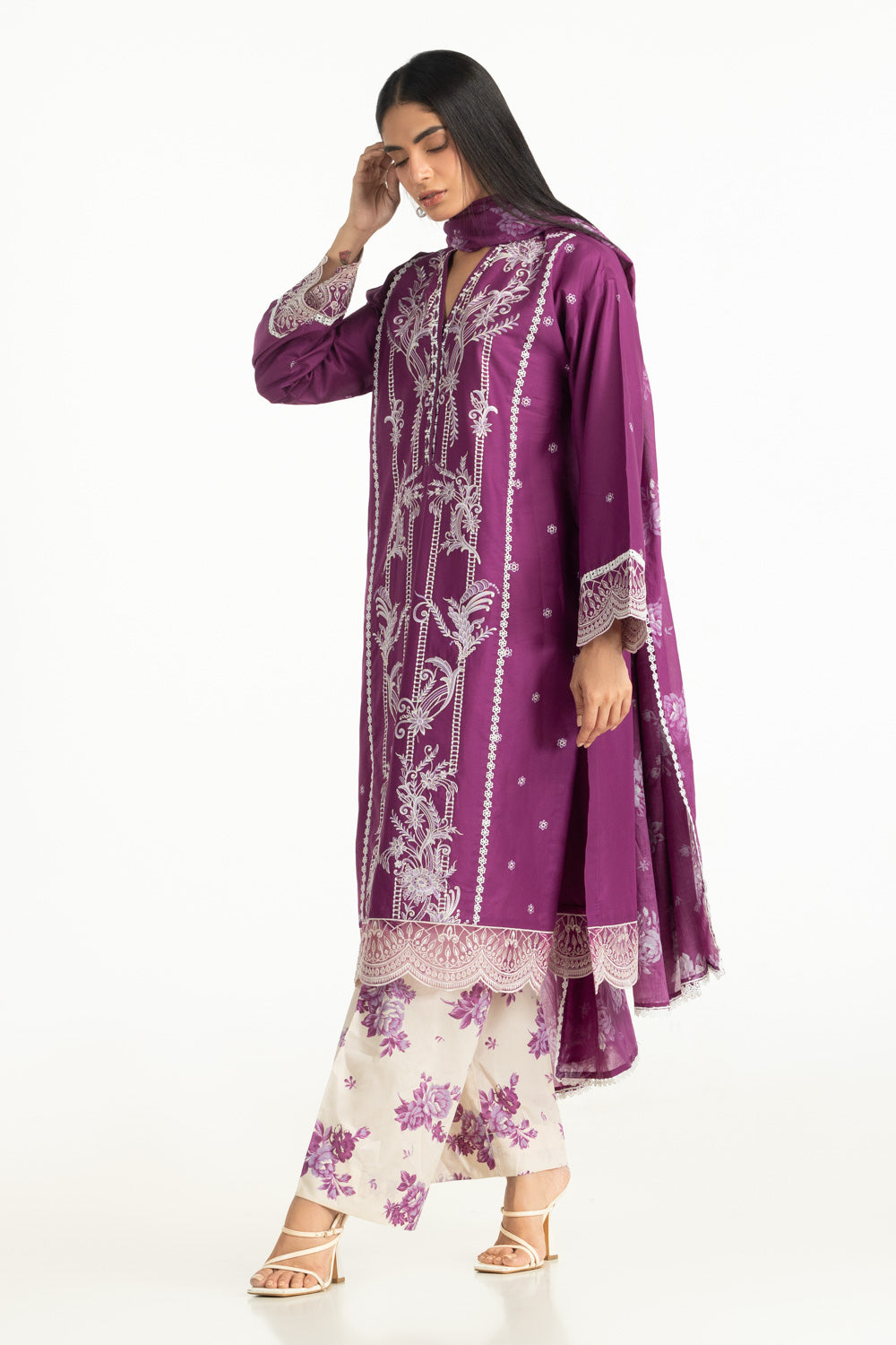 3Pc Lawn Printed With Embroidered Suit