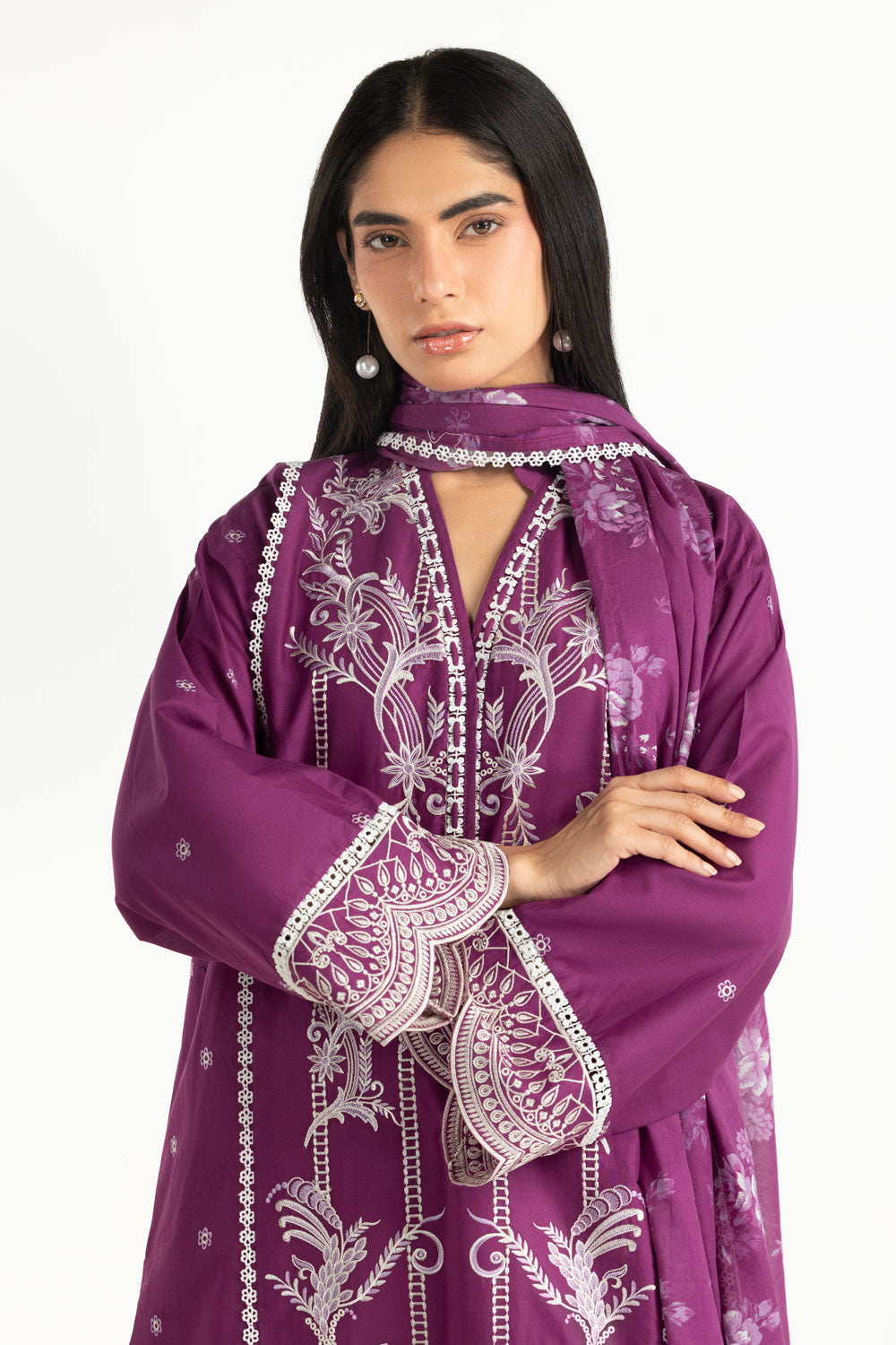 3Pc Lawn Printed With Embroidered Suit