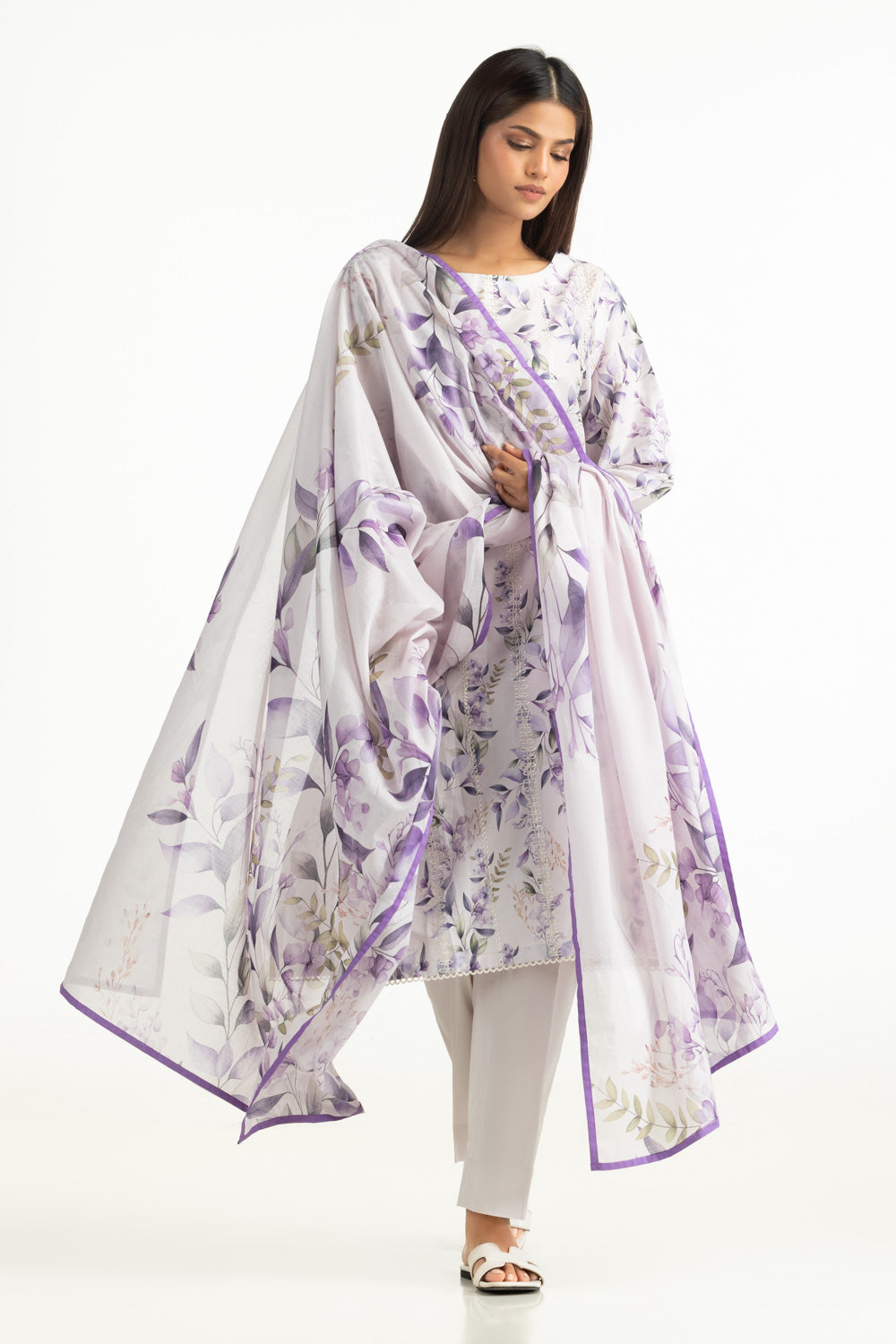 3Pc Lawn Printed With Embroidered Suit