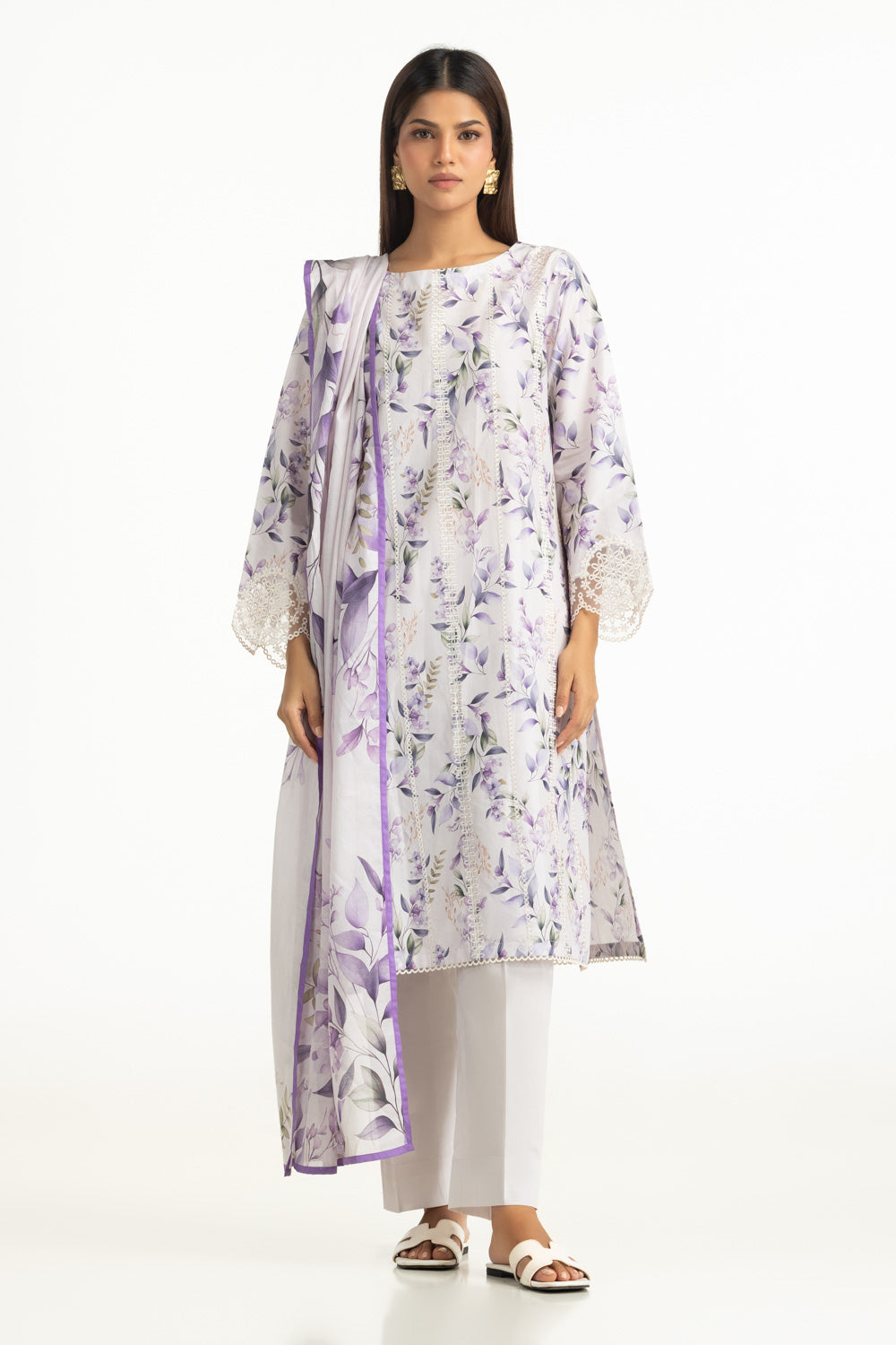 3Pc Lawn Printed With Embroidered Suit