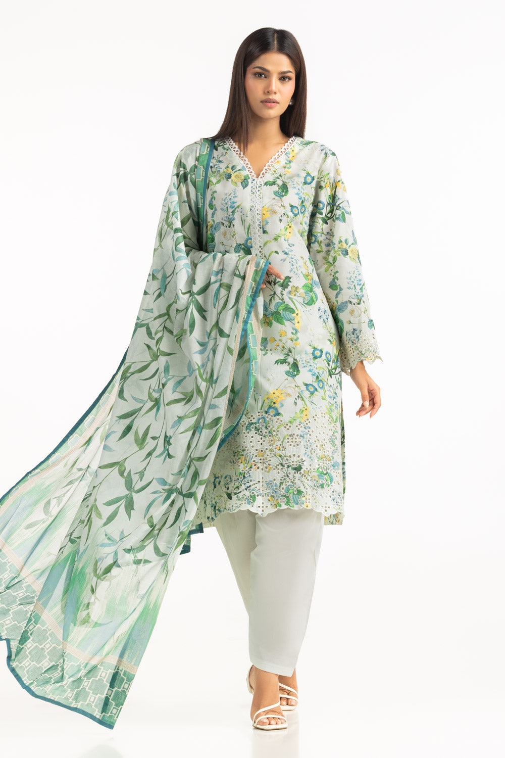 3Pc Lawn Printed With Embroidered Suit