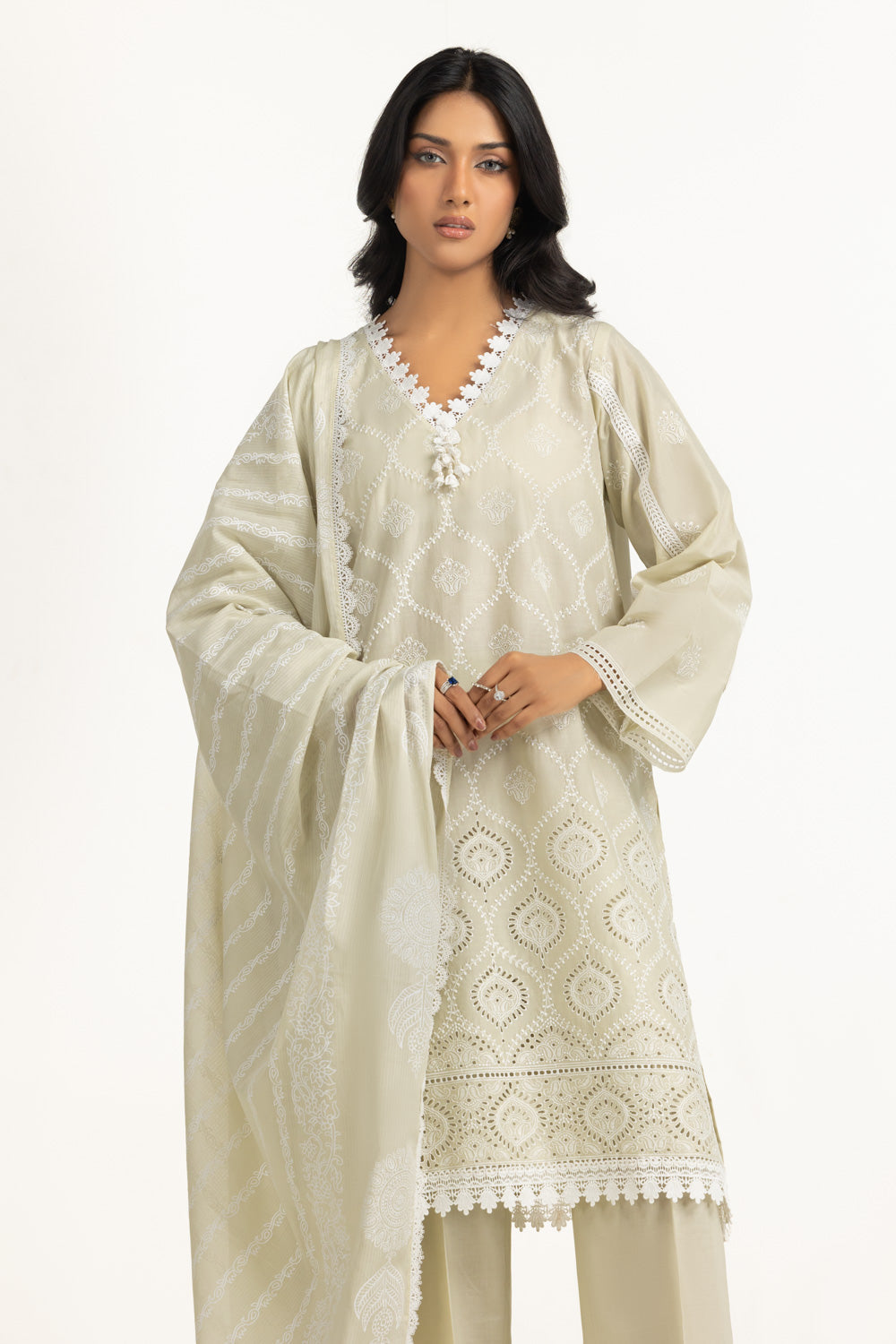 3Pc Lawn Schiffli Embroidered Suit