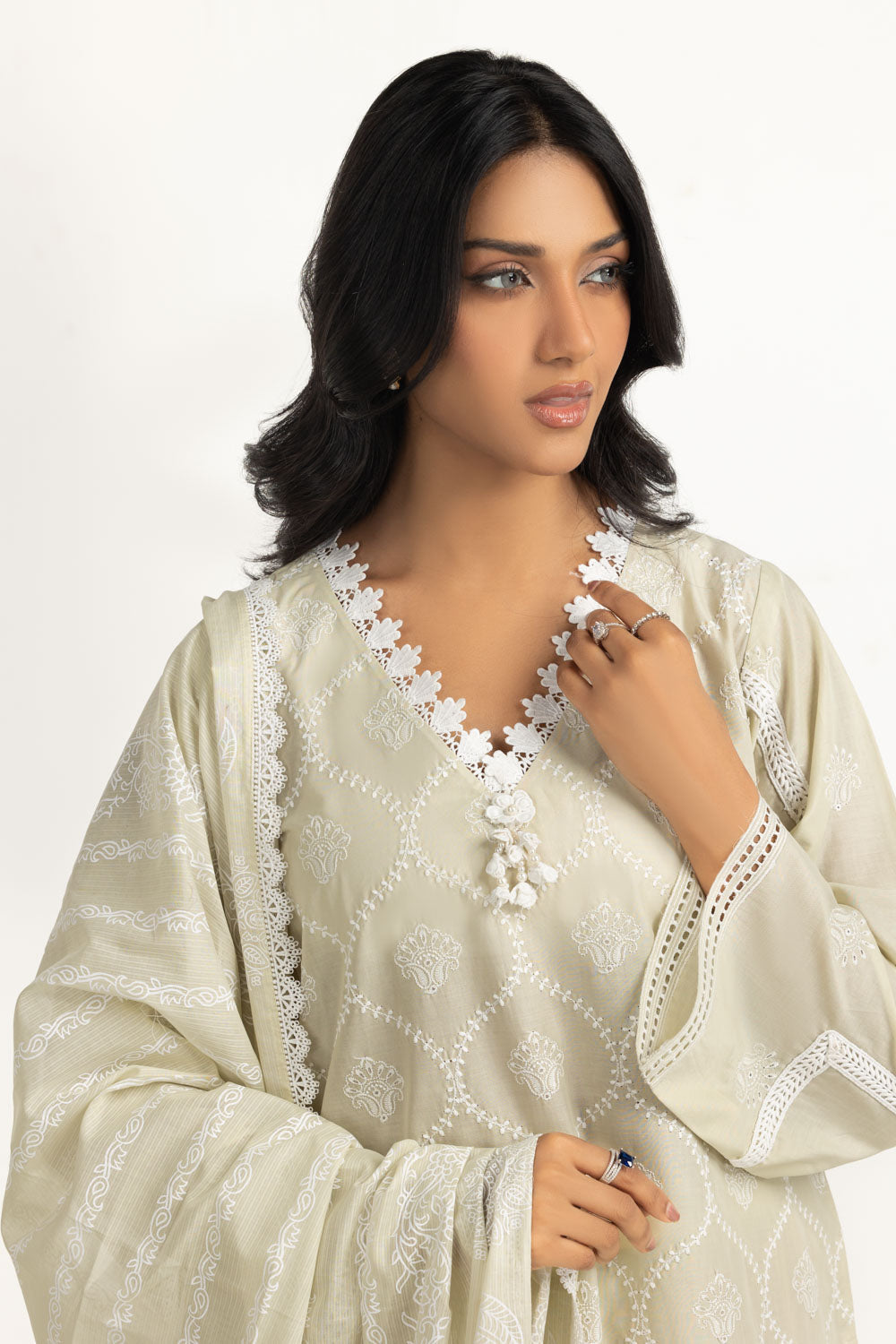 3Pc Lawn Schiffli Embroidered Suit