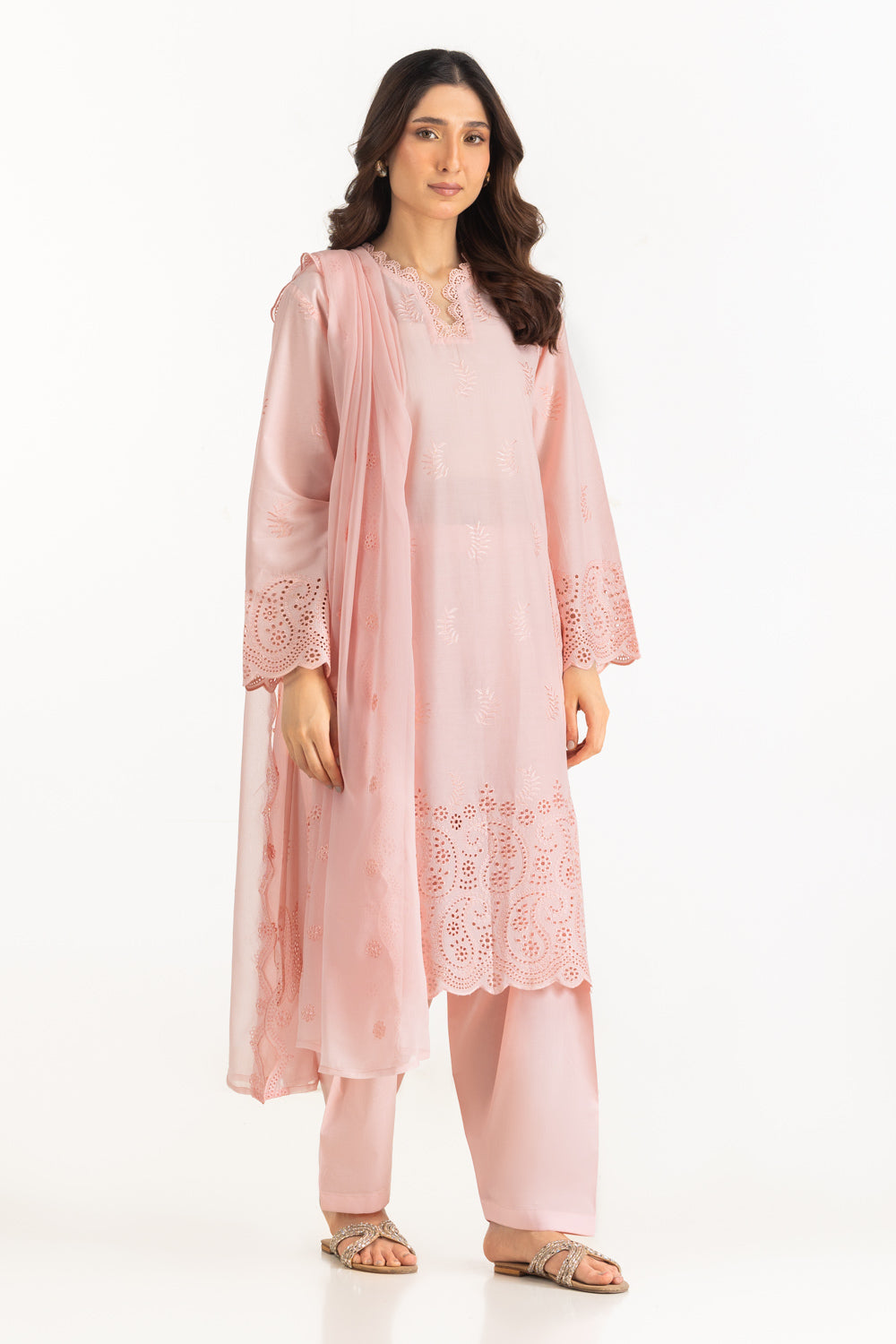 3Pc Lawn Schiffli Embroidered Suit