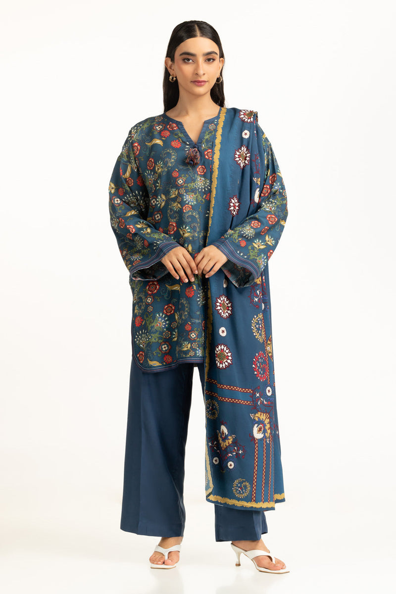 3Pc Linen Printed Suit