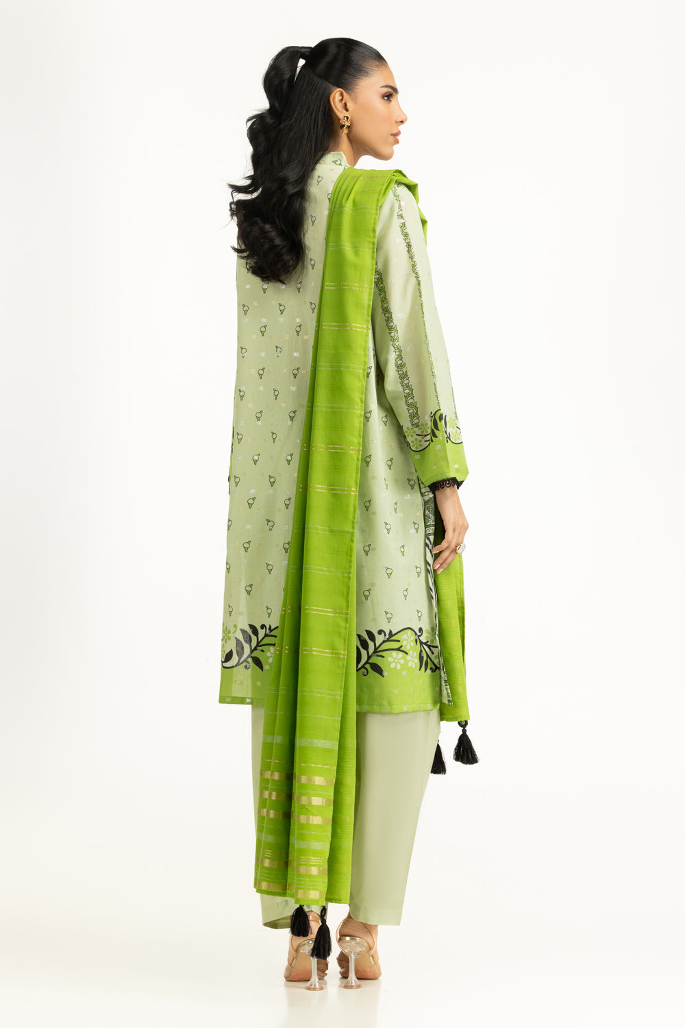 3Pc Lurex Jacquard Printed Suit