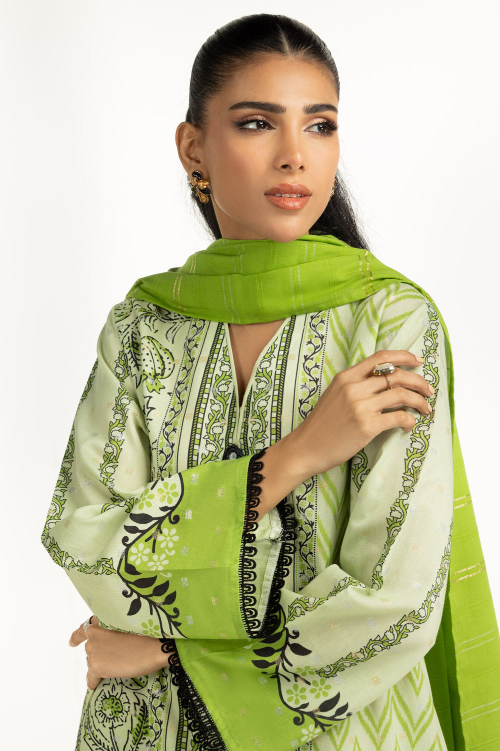 3Pc Lurex Jacquard Printed Suit