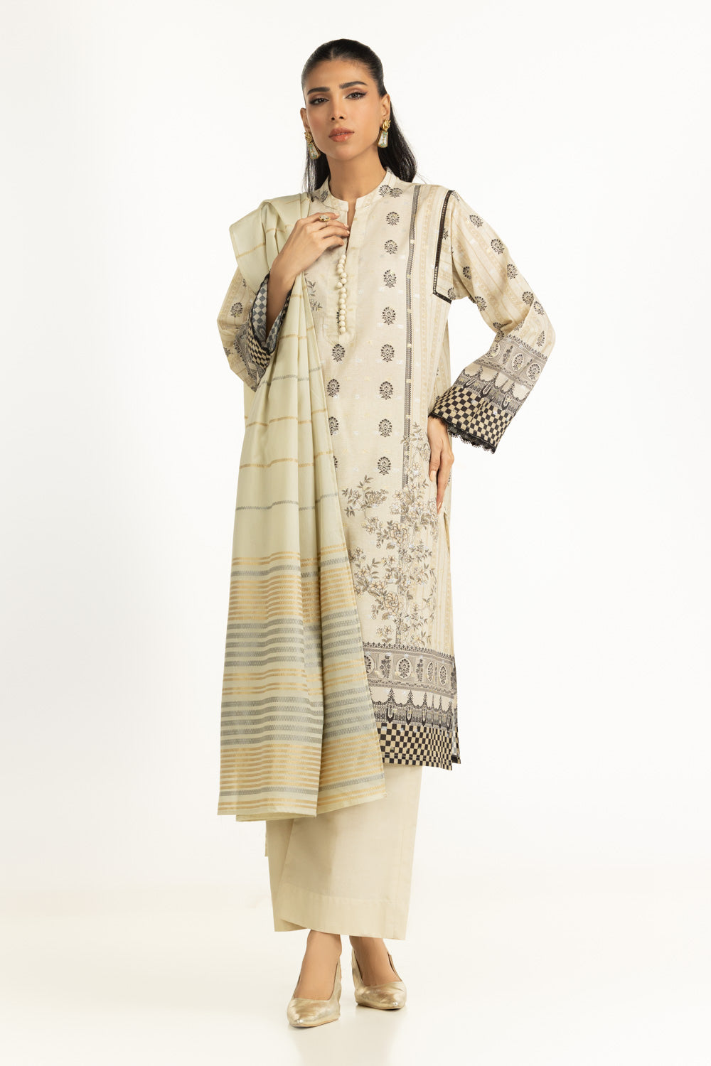 3PC Lurex Jacquard Printed Suit
