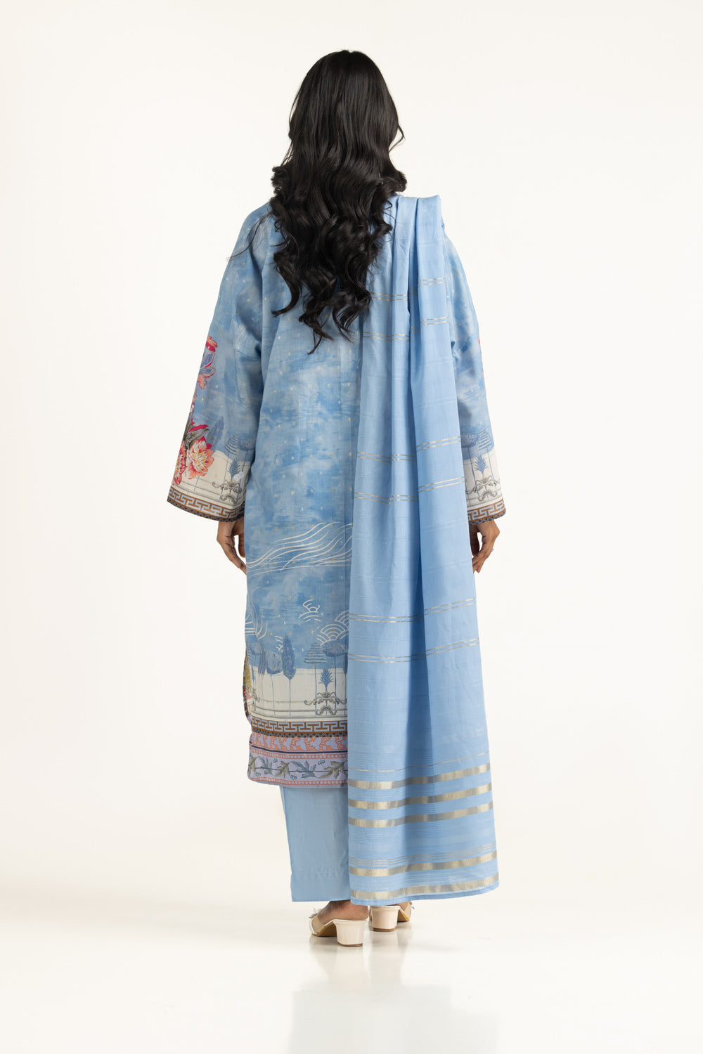 3Pc Lurex Jacquard Printed Suit