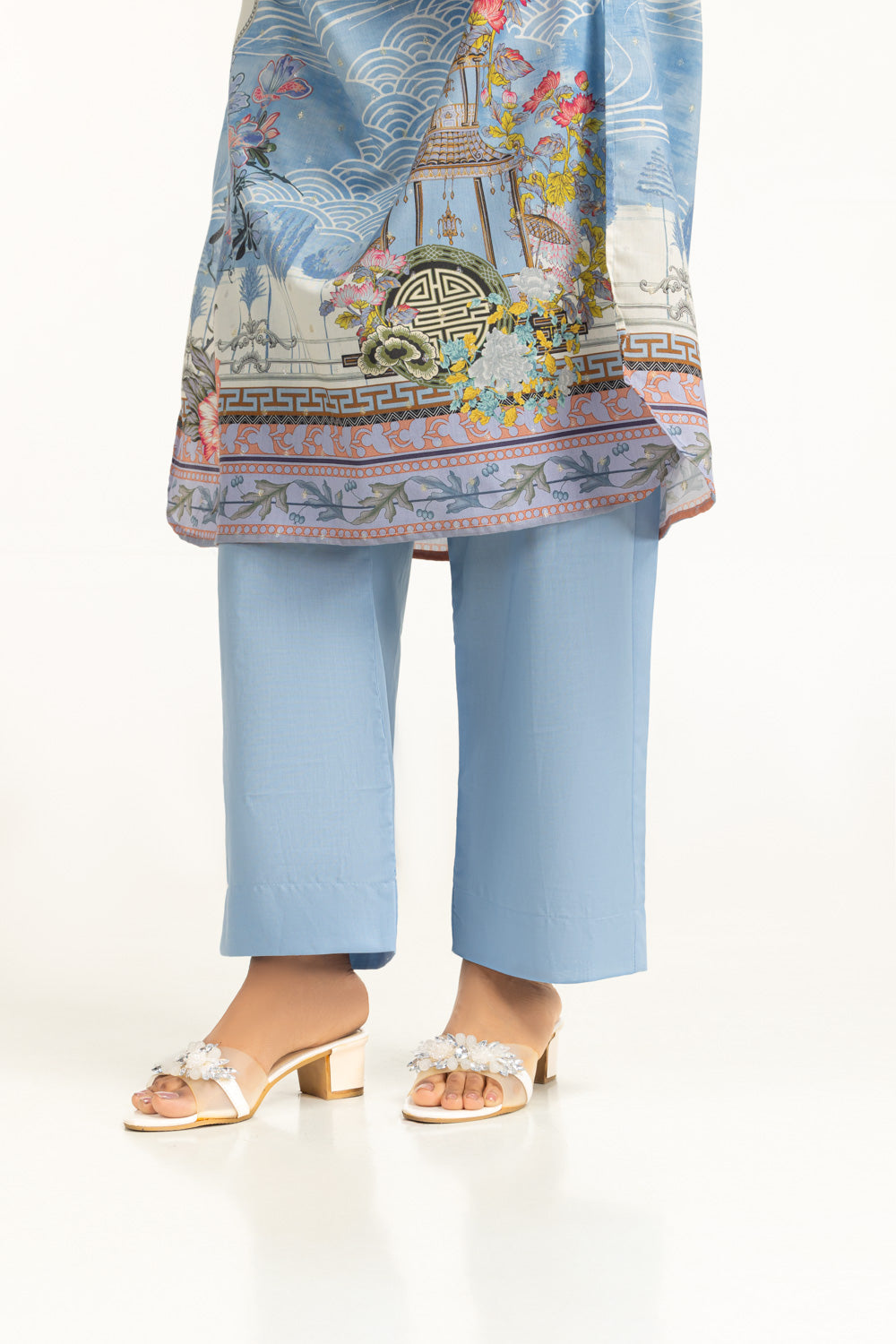 3Pc Lurex Jacquard Printed Suit