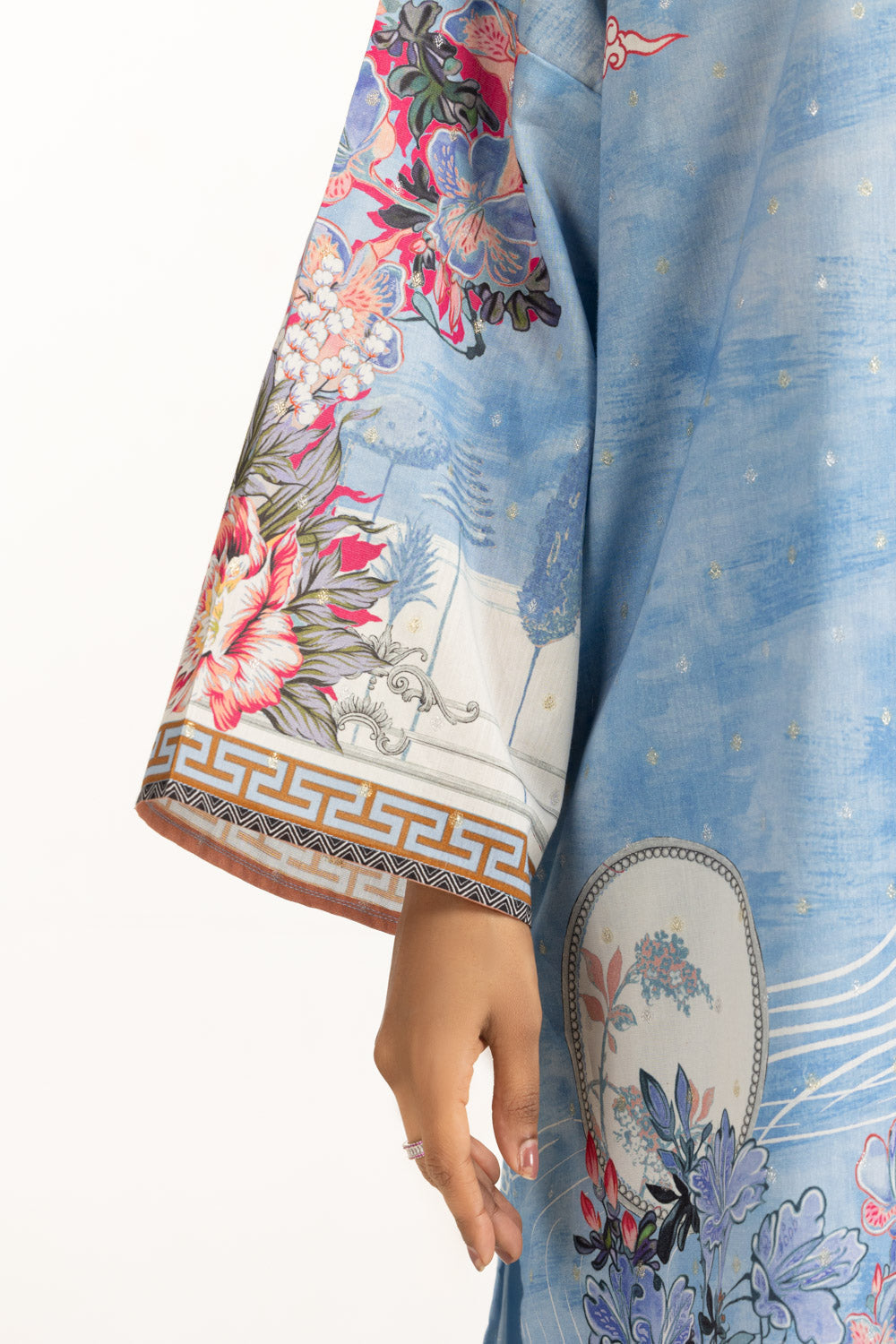 3Pc Lurex Jacquard Printed Suit