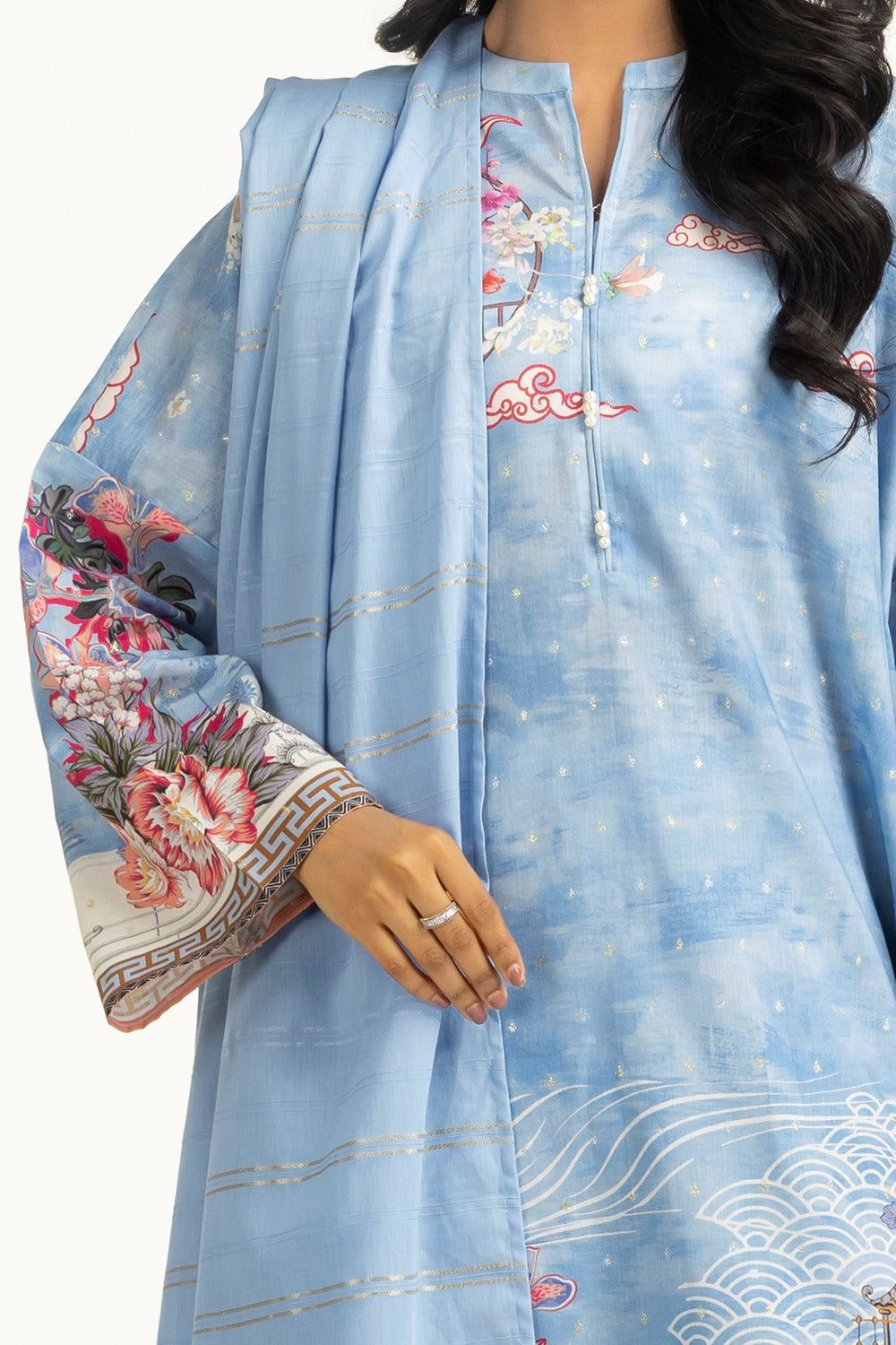 3Pc Lurex Jacquard Printed Suit