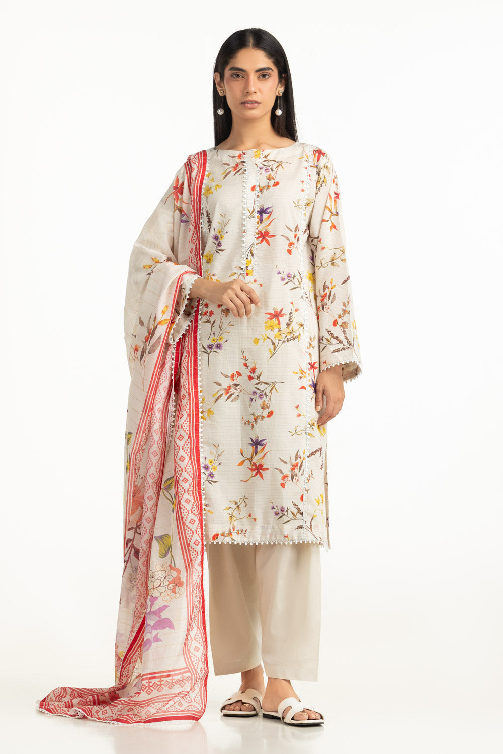 3Pc Masoori Printed Stripe Suit