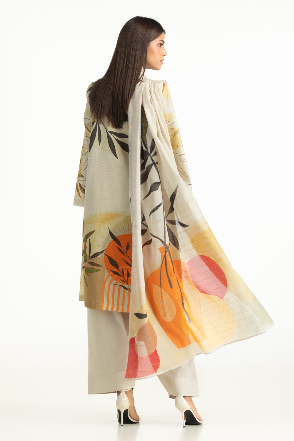 3Pc Masoori Printed Stripe Suit